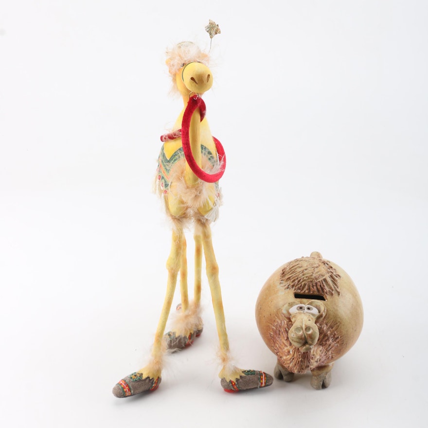 Cloth Camel Figurine and Ceramic Camel Coin Bank