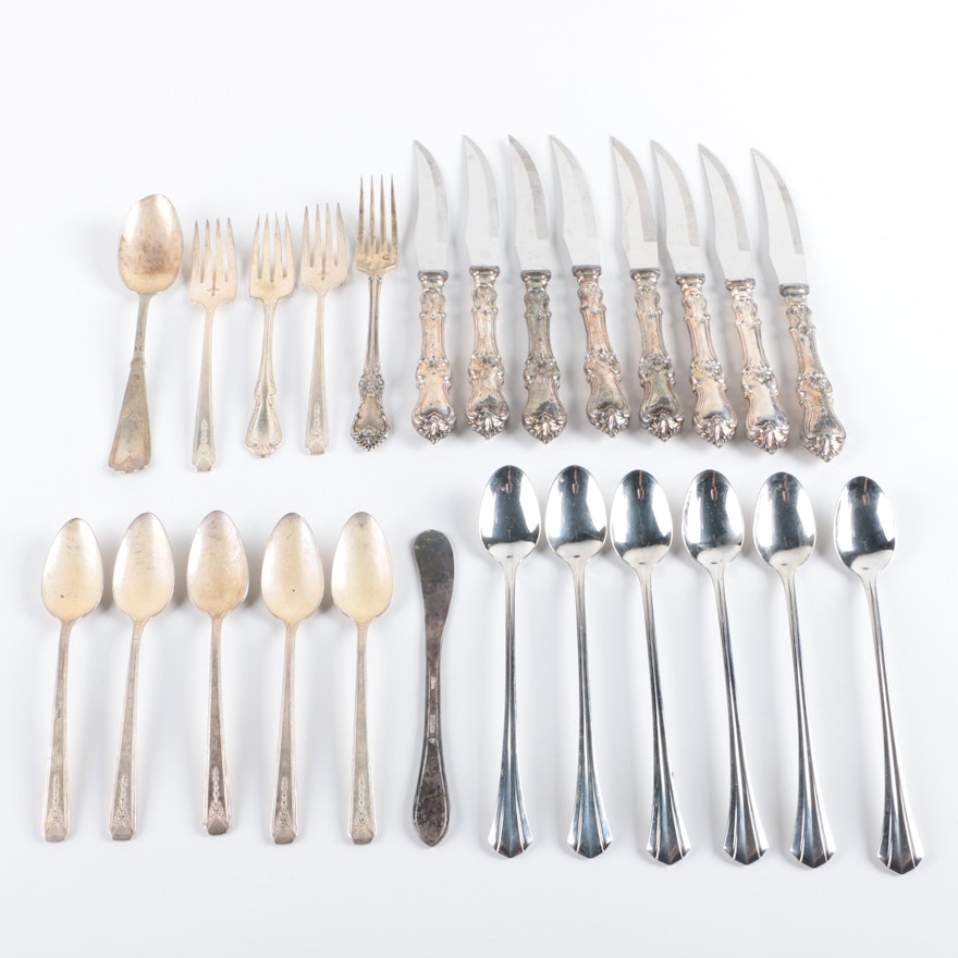 Oneida "Afterglow" Sterling Fork with Assorted Silver Plate Flatware