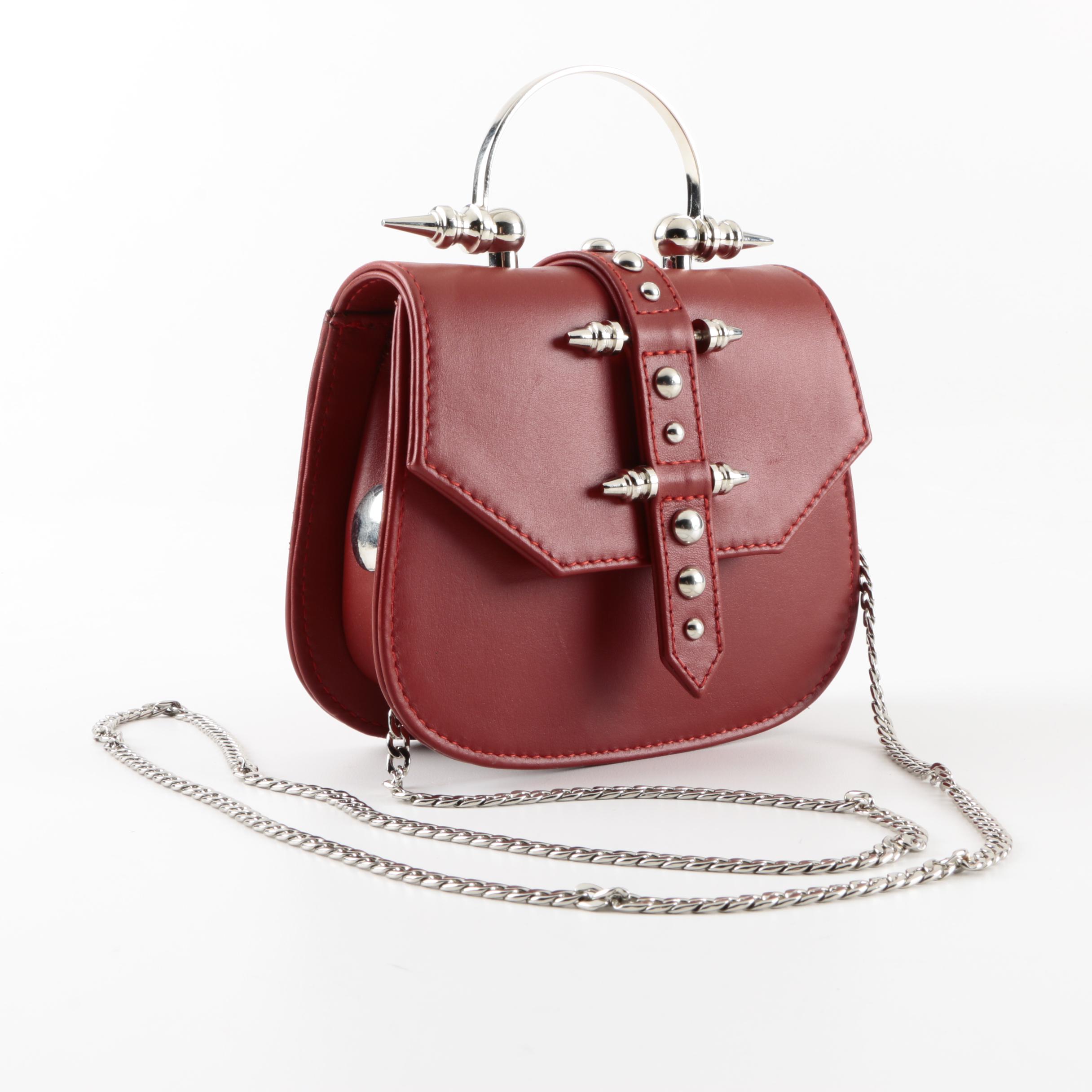OKHTEIN Mini Studded Red Leather Crossbody Handbag