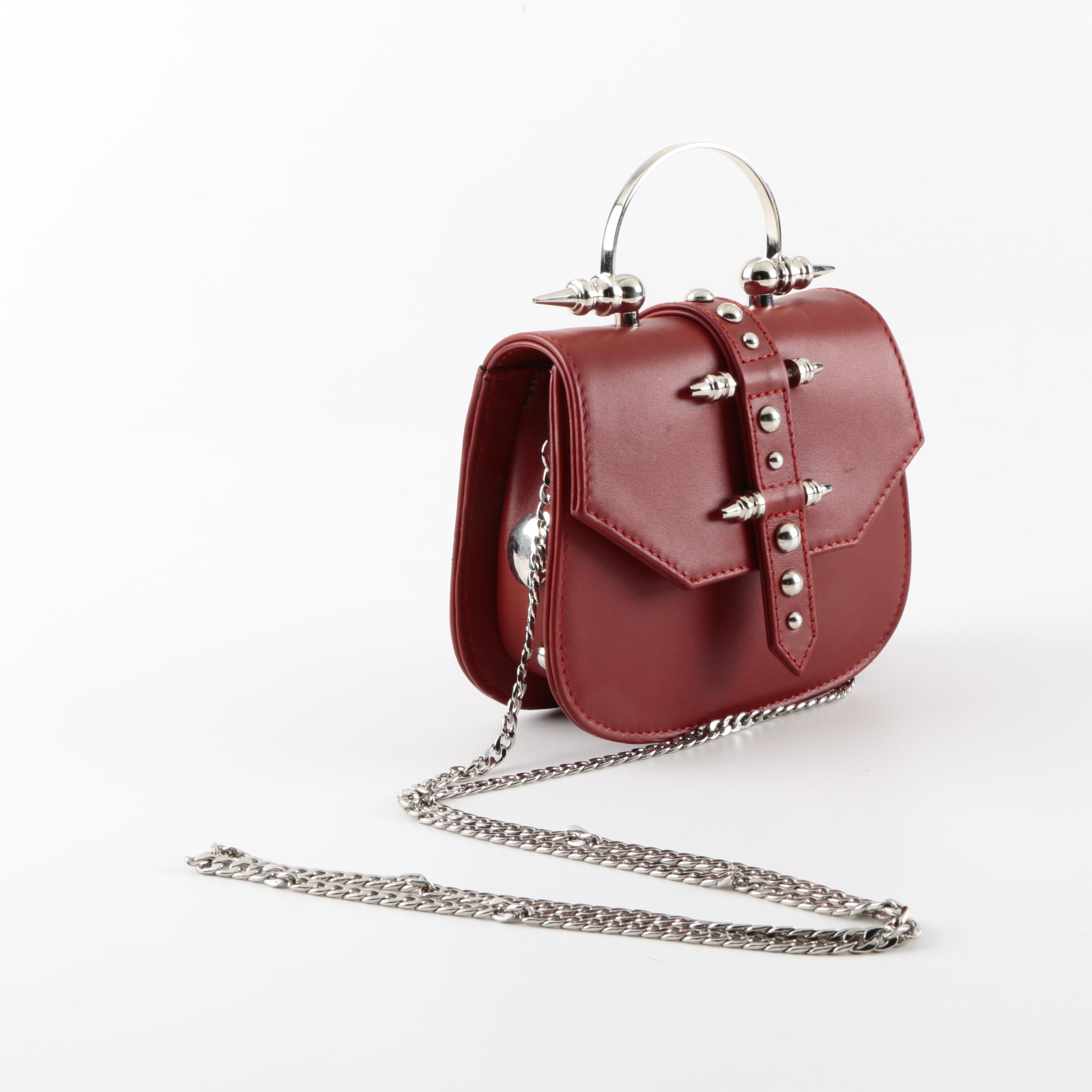 OKHTEIN Mini Studded Red Leather Crossbody Handbag