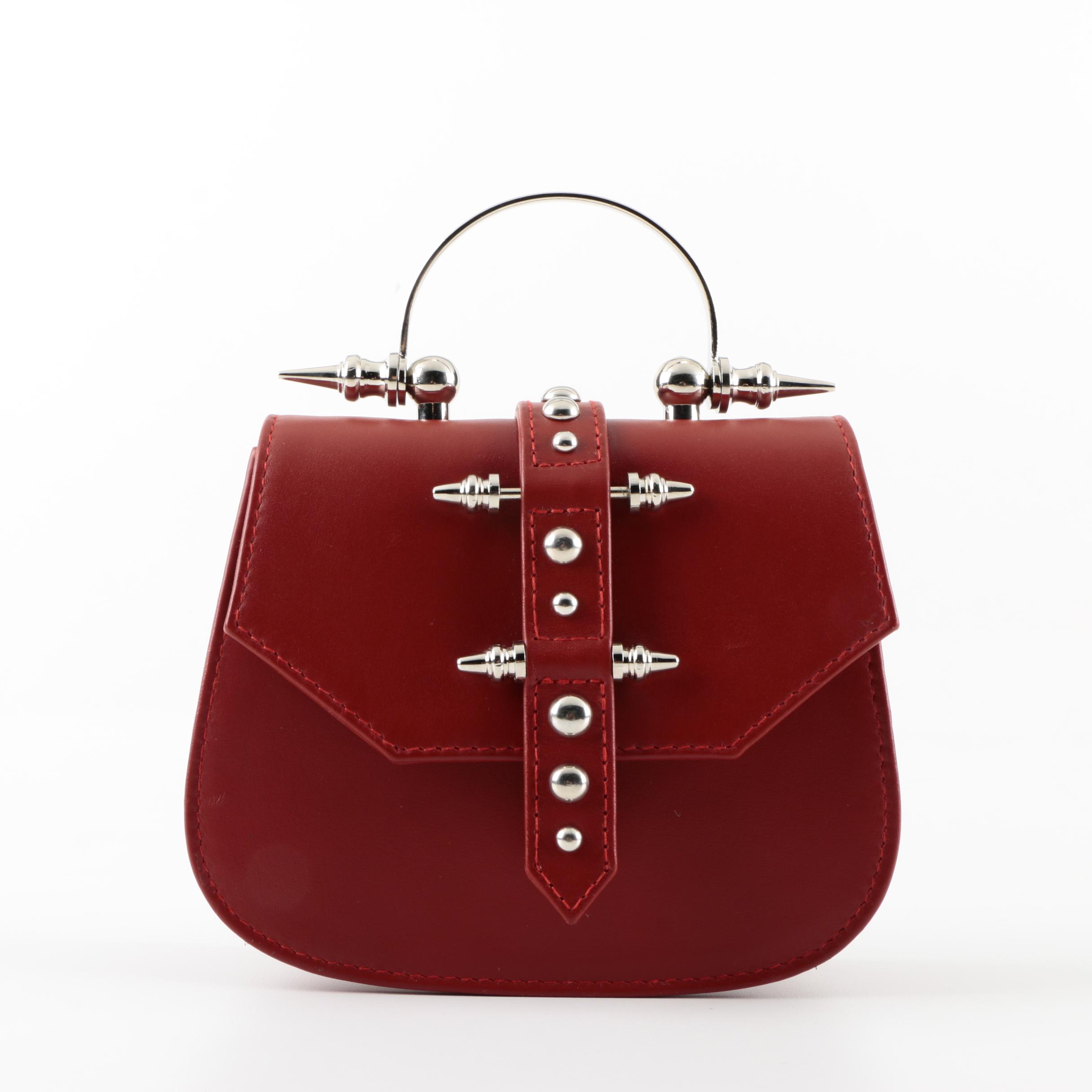 OKHTEIN Mini Studded Red Leather Crossbody Handbag
