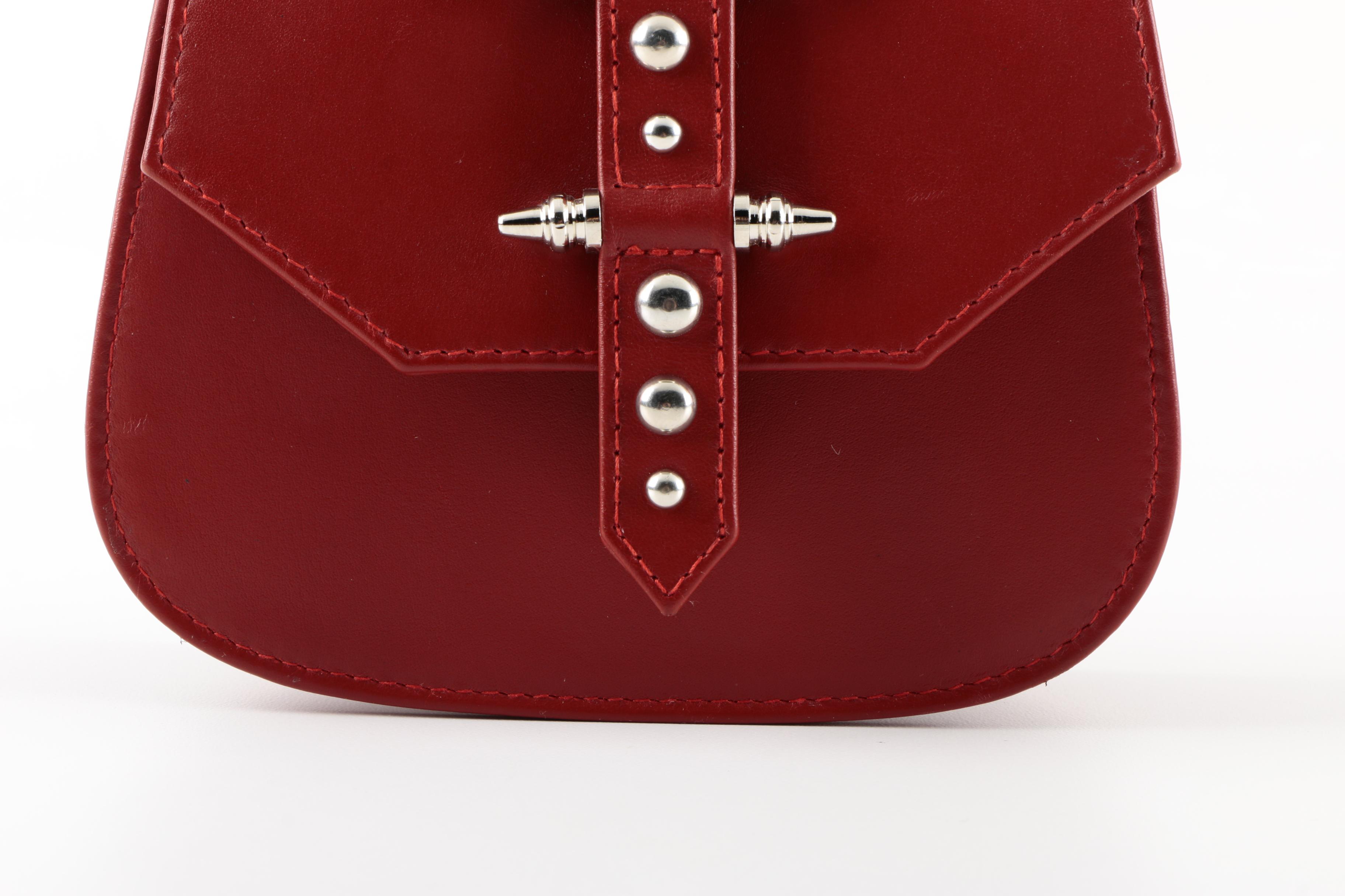 OKHTEIN Mini Studded Red Leather Crossbody Handbag