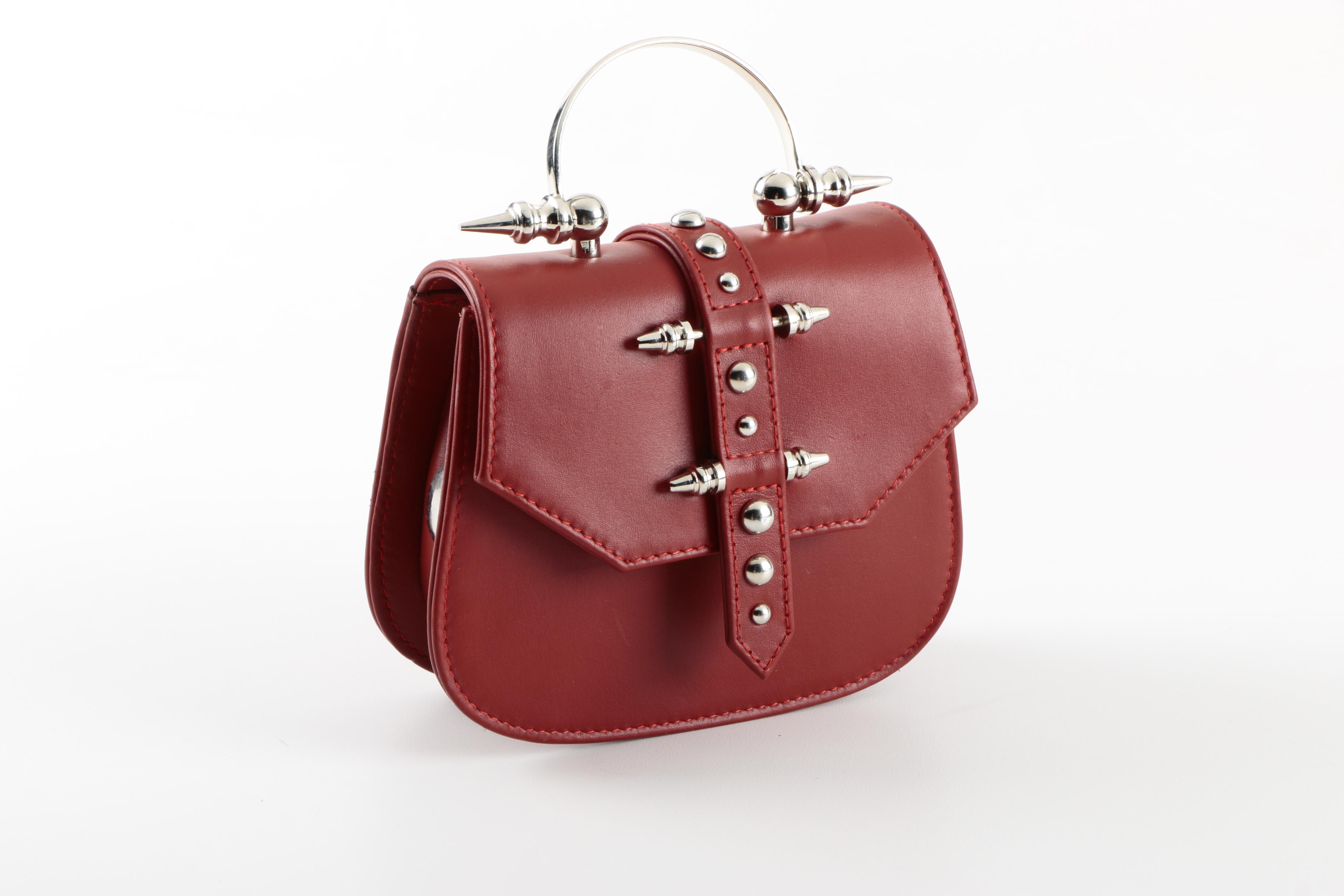 OKHTEIN Mini Studded Red Leather Crossbody Handbag