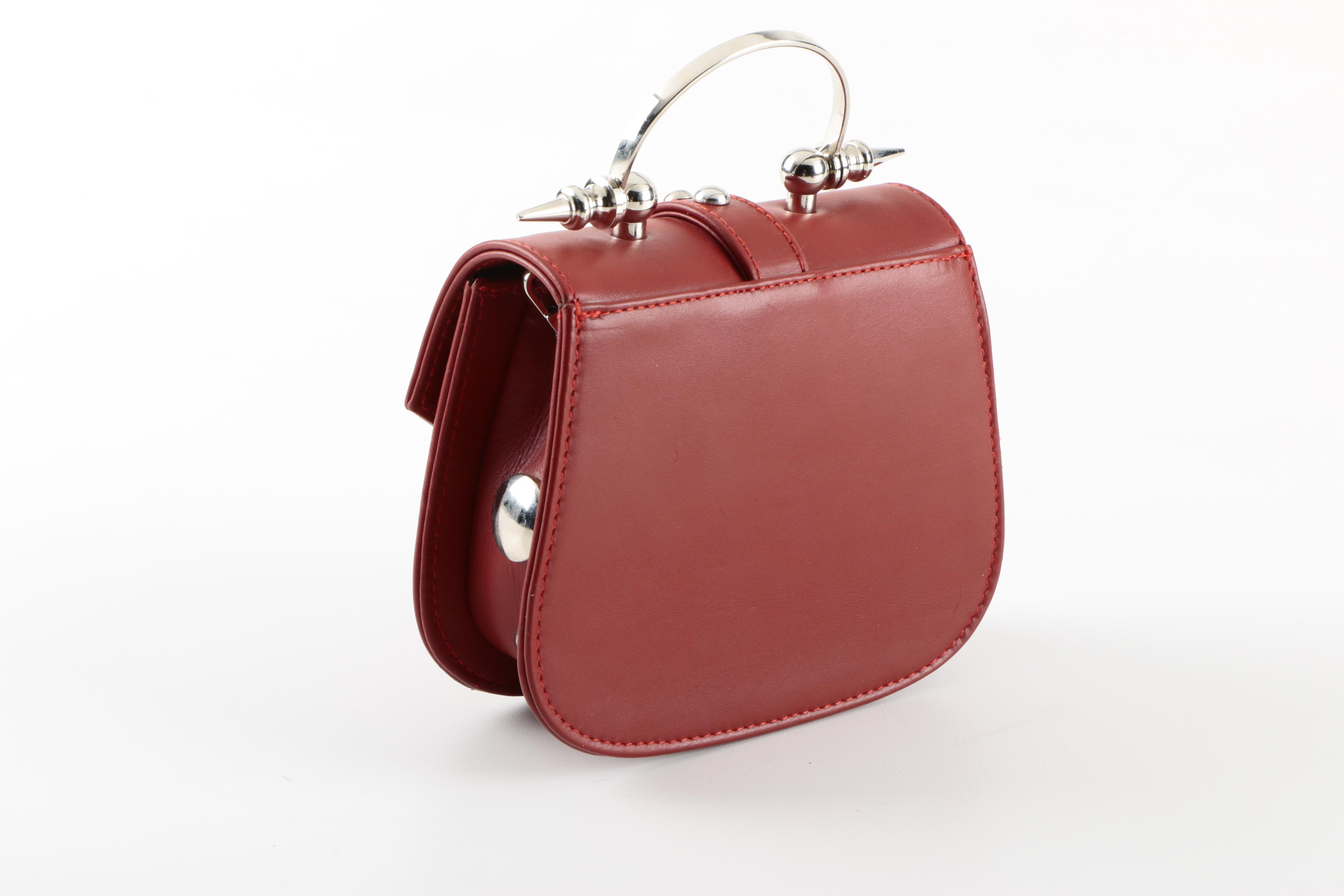 OKHTEIN Mini Studded Red Leather Crossbody Handbag