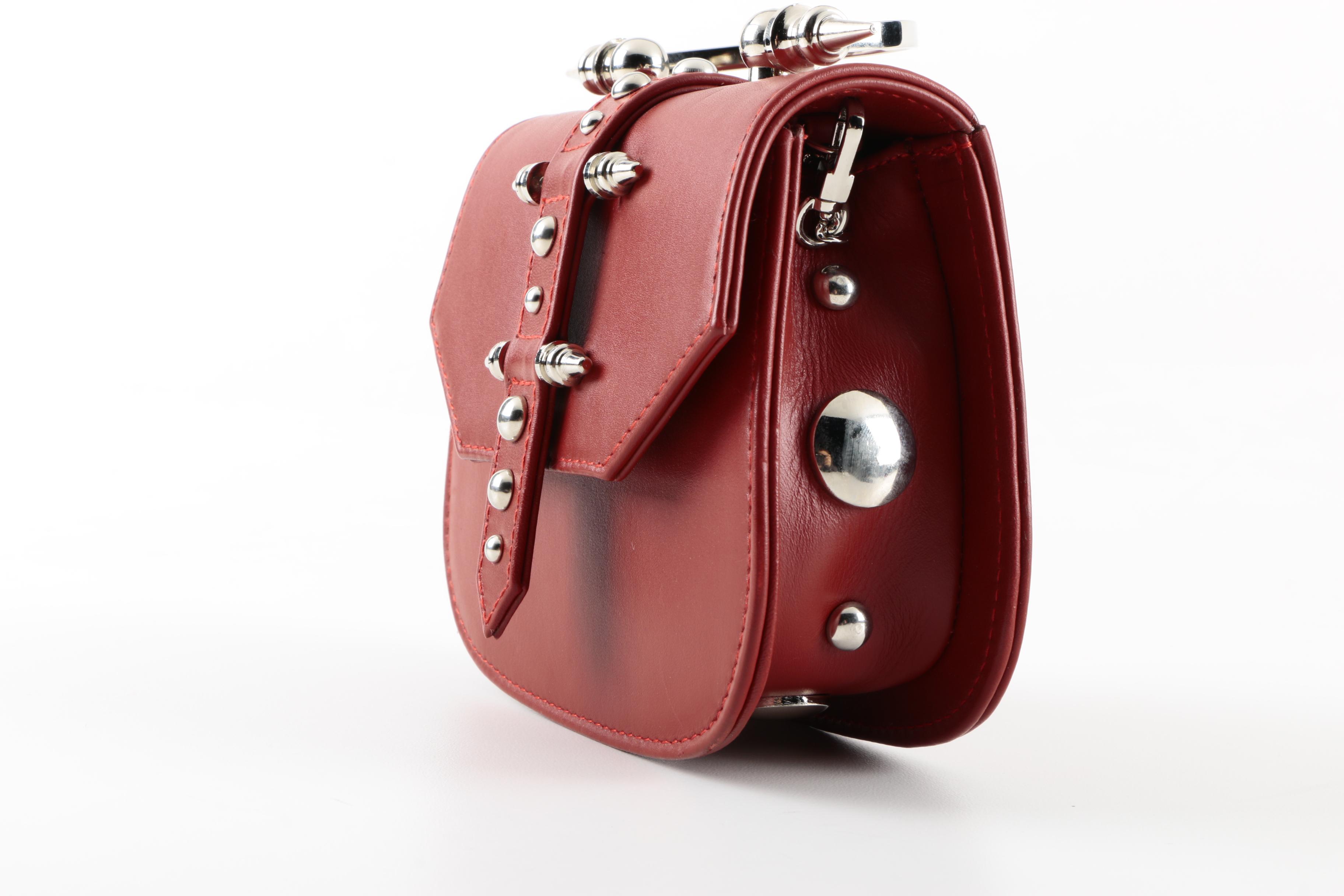OKHTEIN Mini Studded Red Leather Crossbody Handbag
