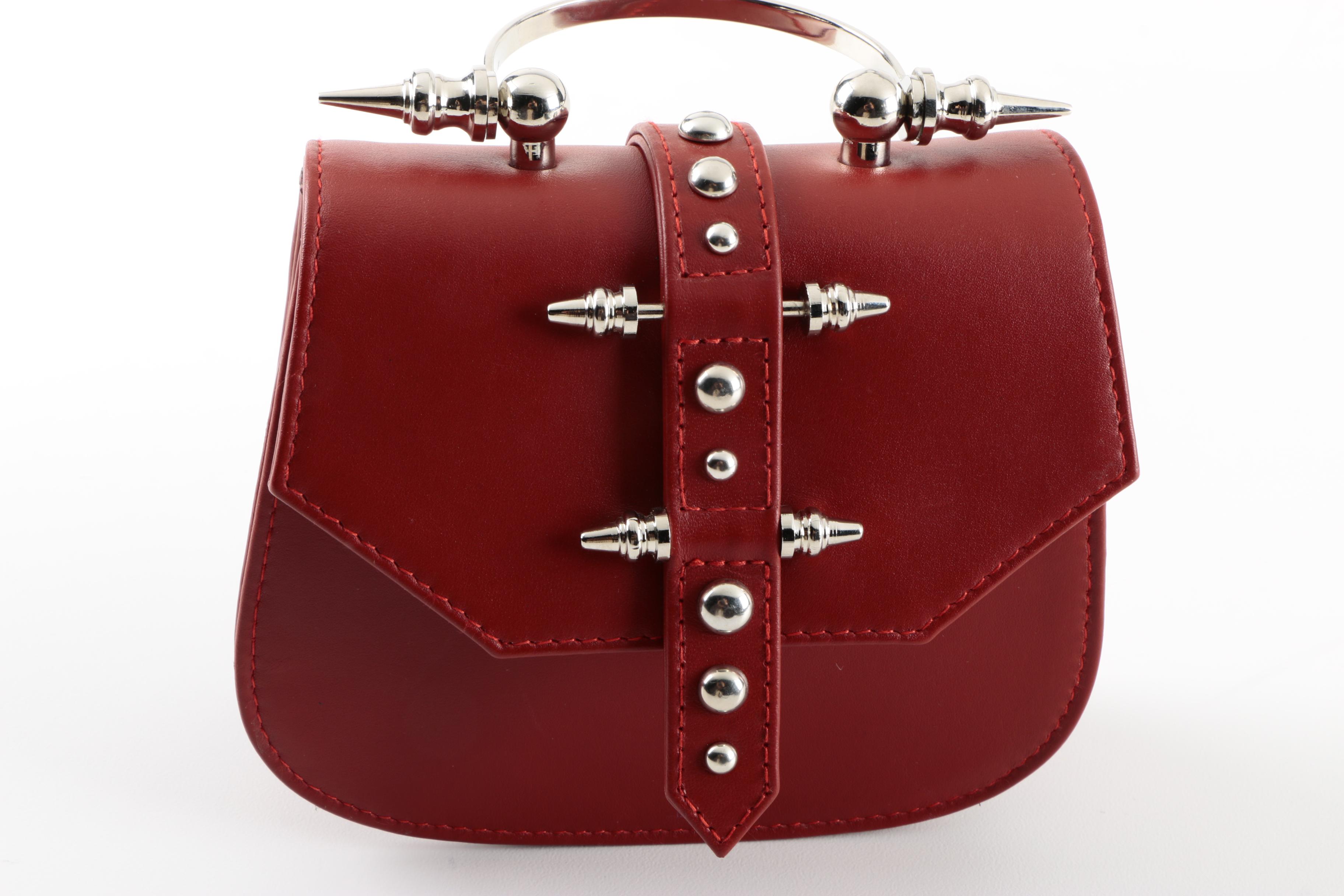OKHTEIN Mini Studded Red Leather Crossbody Handbag