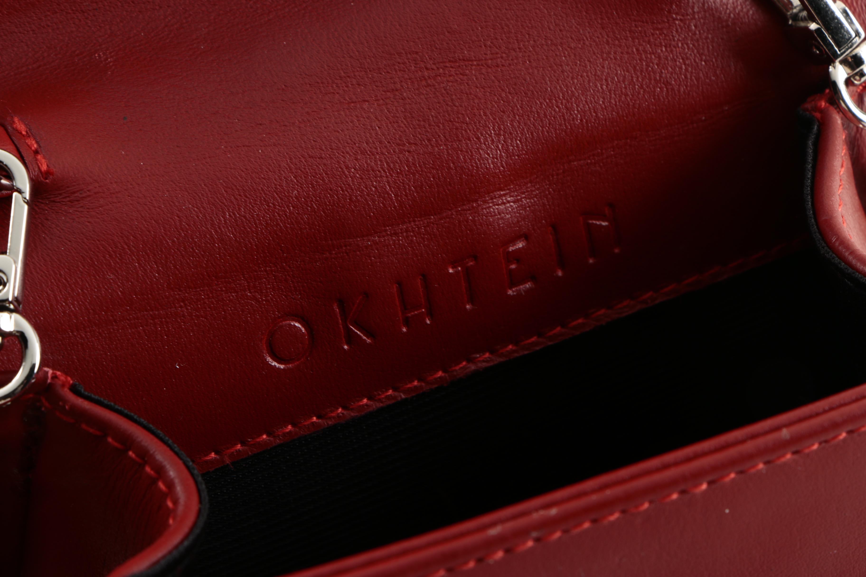 OKHTEIN Mini Studded Red Leather Crossbody Handbag