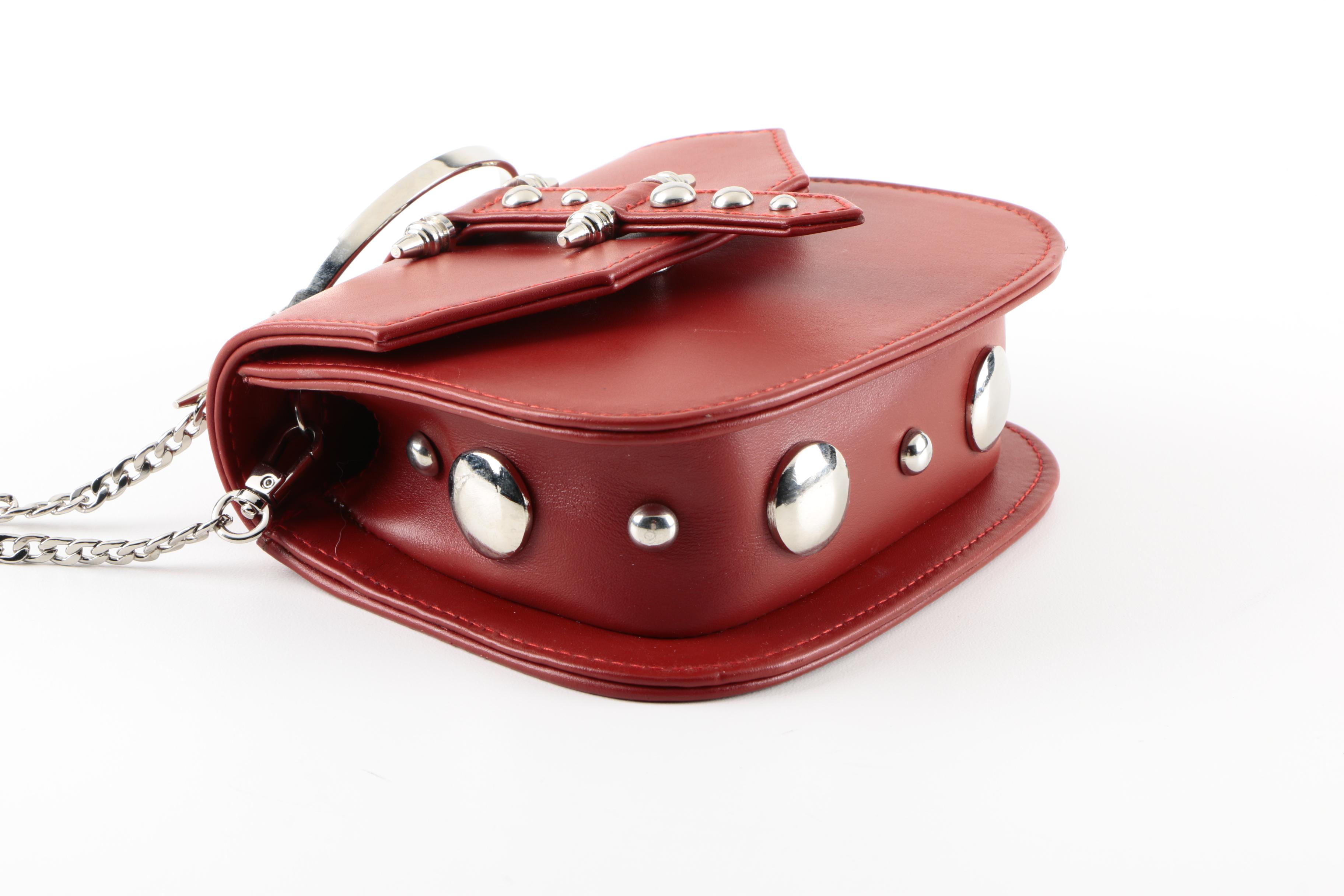 OKHTEIN Mini Studded Red Leather Crossbody Handbag