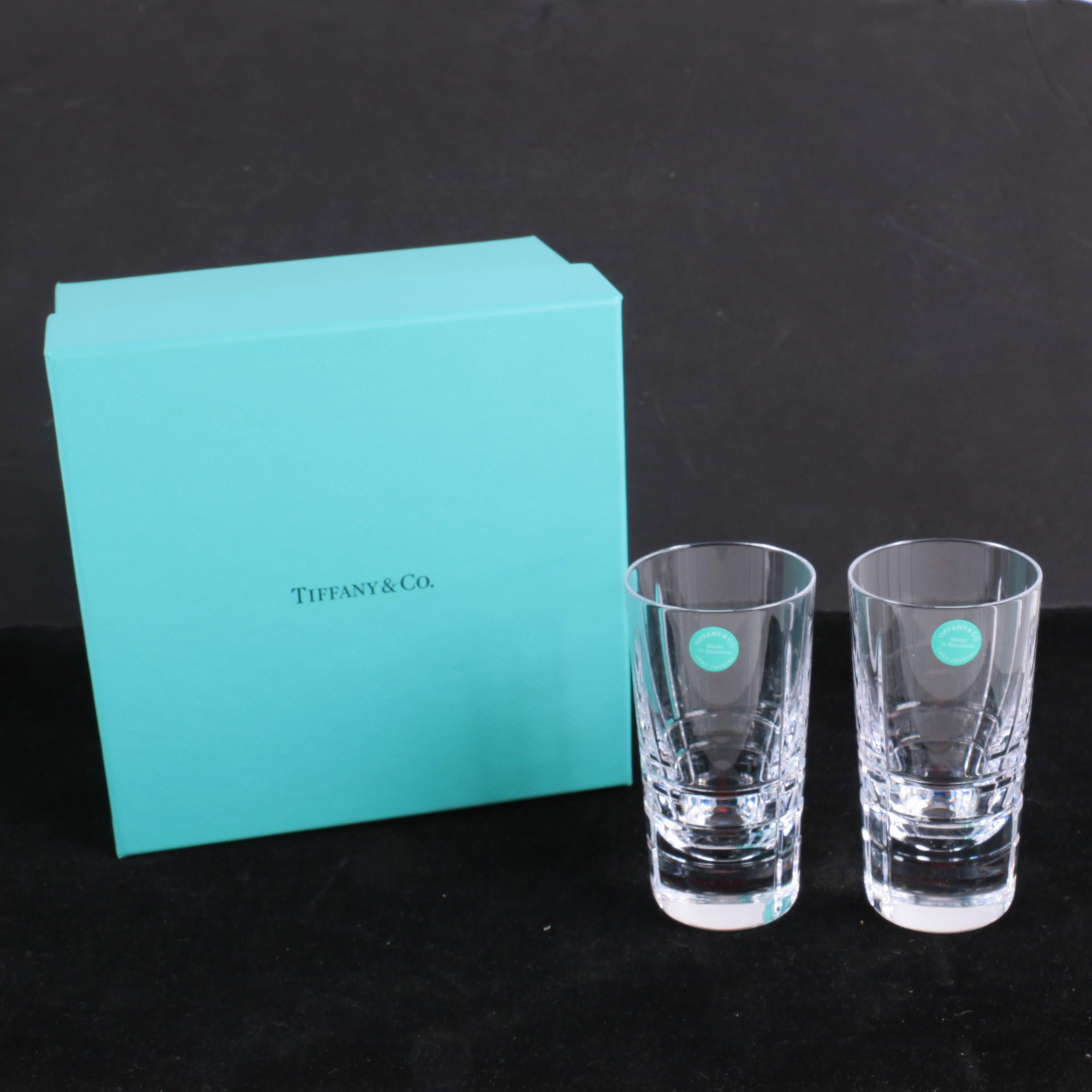 Tiffany & Co. "Plaid" Crystal Double Shot Glasses