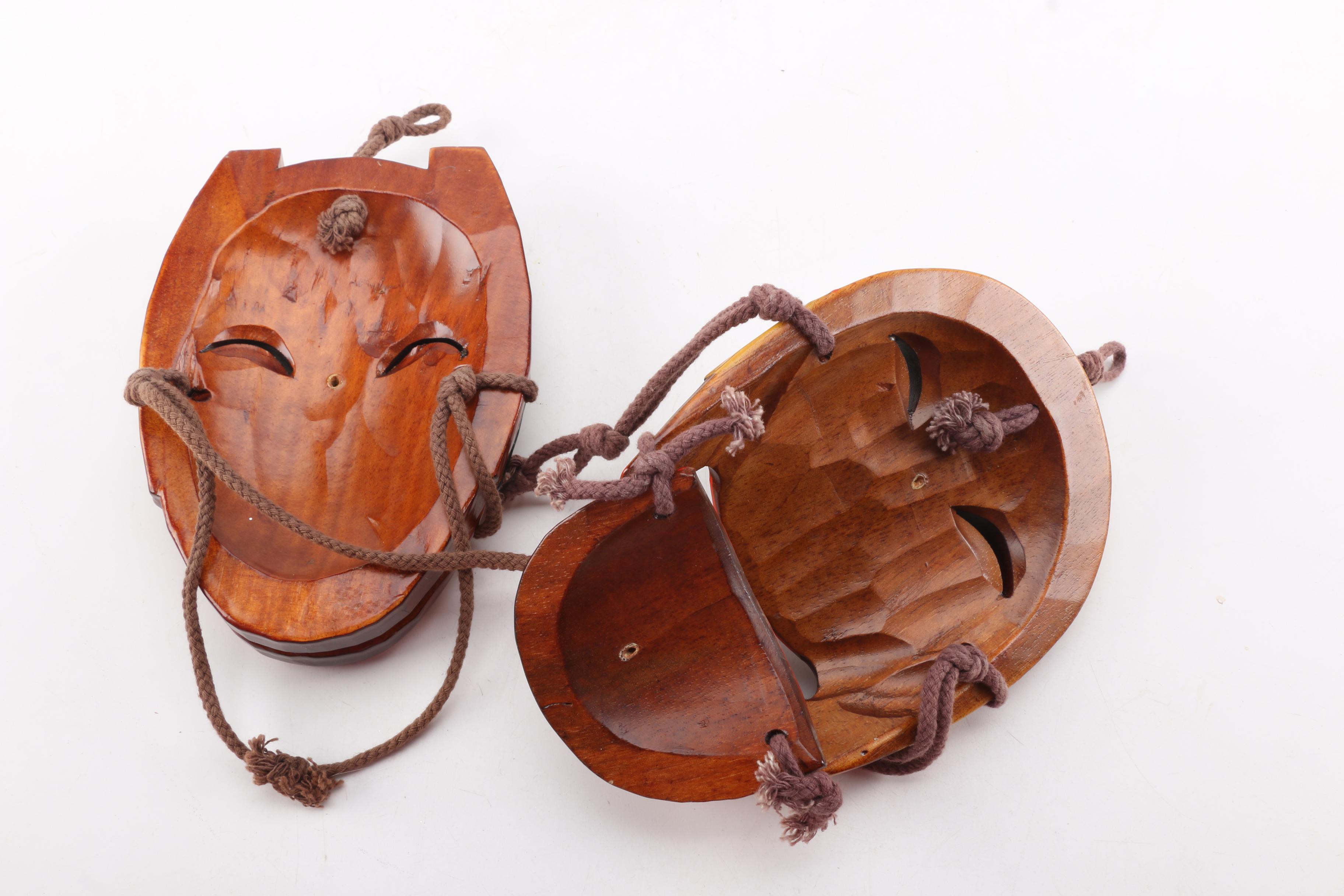 Two Korean Wooden Hahoetal Masks