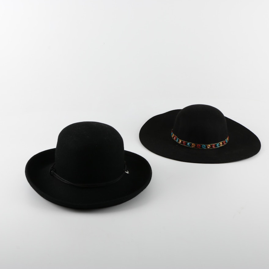 Women's Wide-Brimmed Black Felted Hats