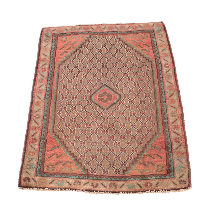 Hand-Knotted Persian Senneh Wool Accent Rug