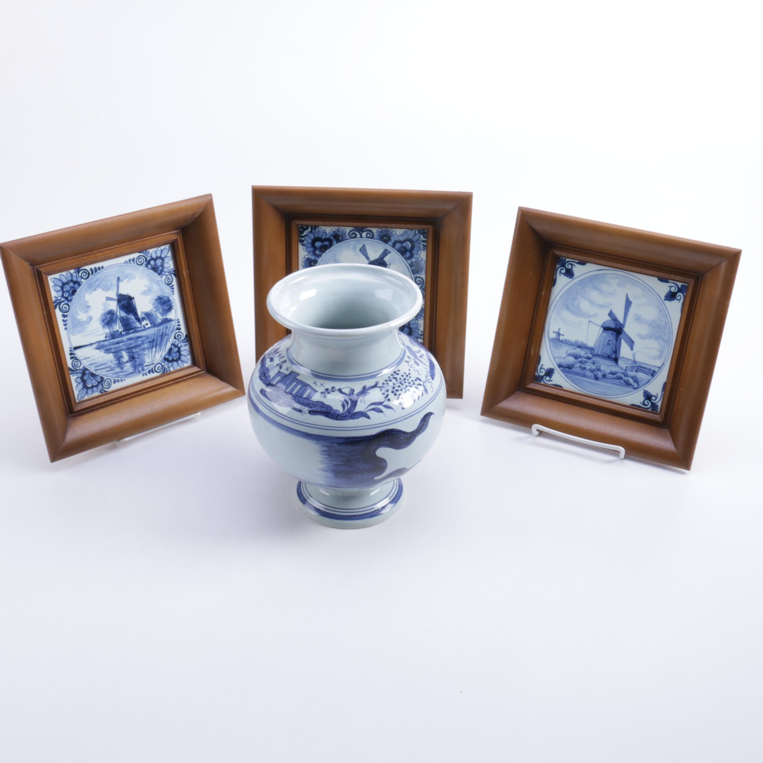 Delft Pottery Vase and Picture Frames