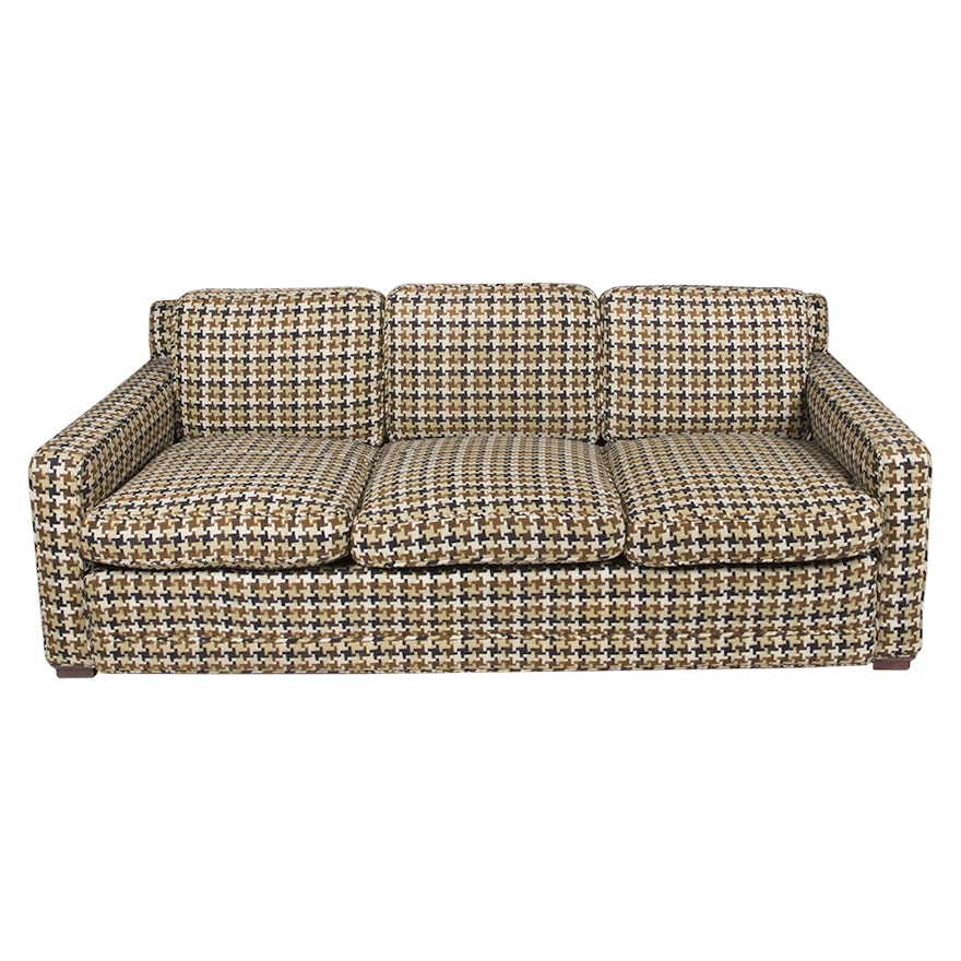 Mid Century Modern Style Sofa with Houndstooth Fabric