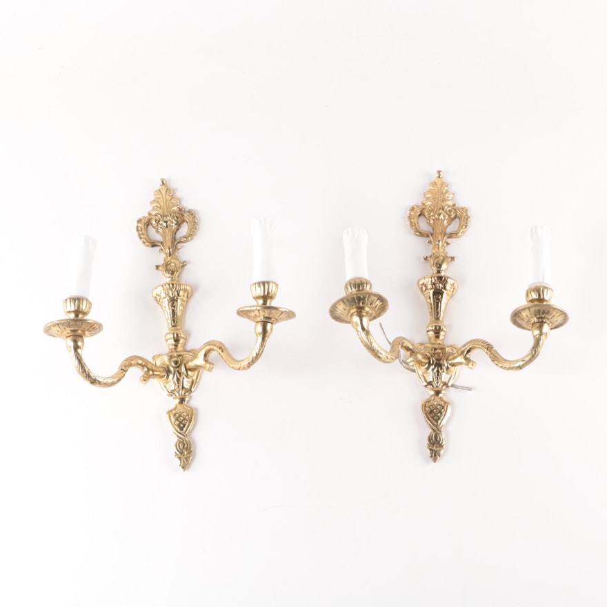 Pair of Brass Candelabra Wall Sconces