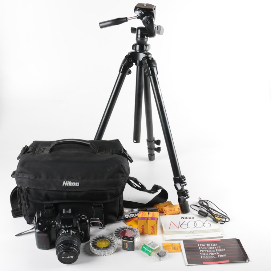 Nikon N6006 SLR Camera with Tripod, Bag, and Accessories