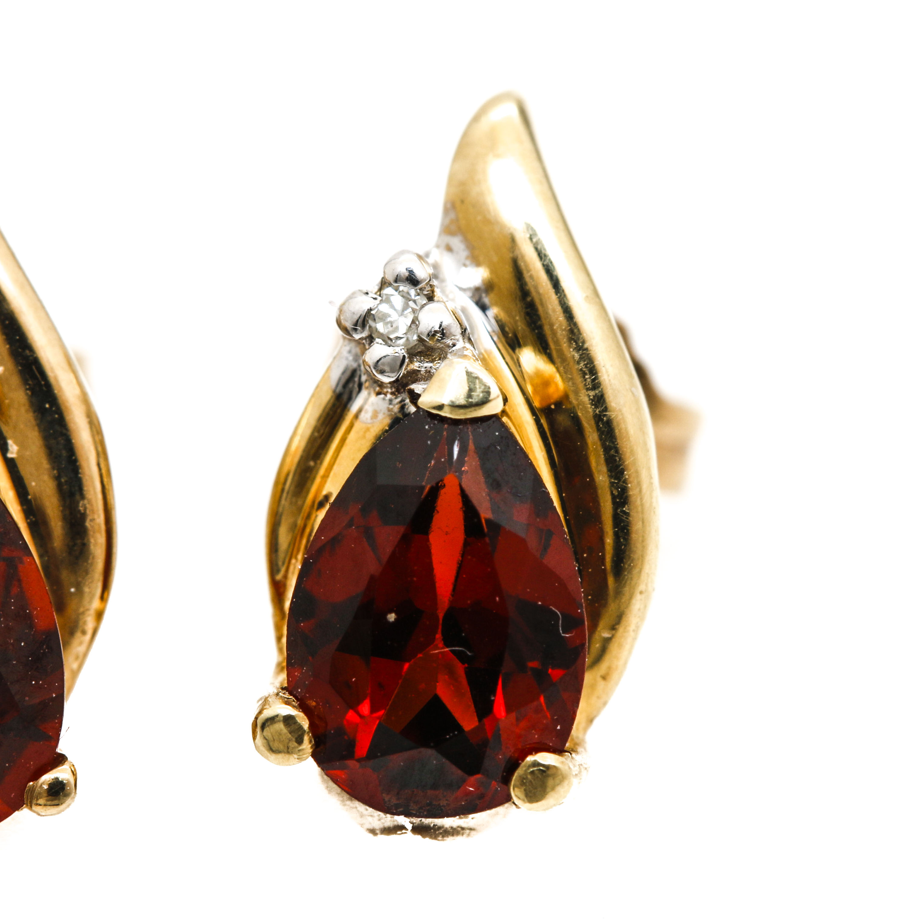 14K and 10K Yellow Gold Amethyst, Garnet, and Diamond Earrings