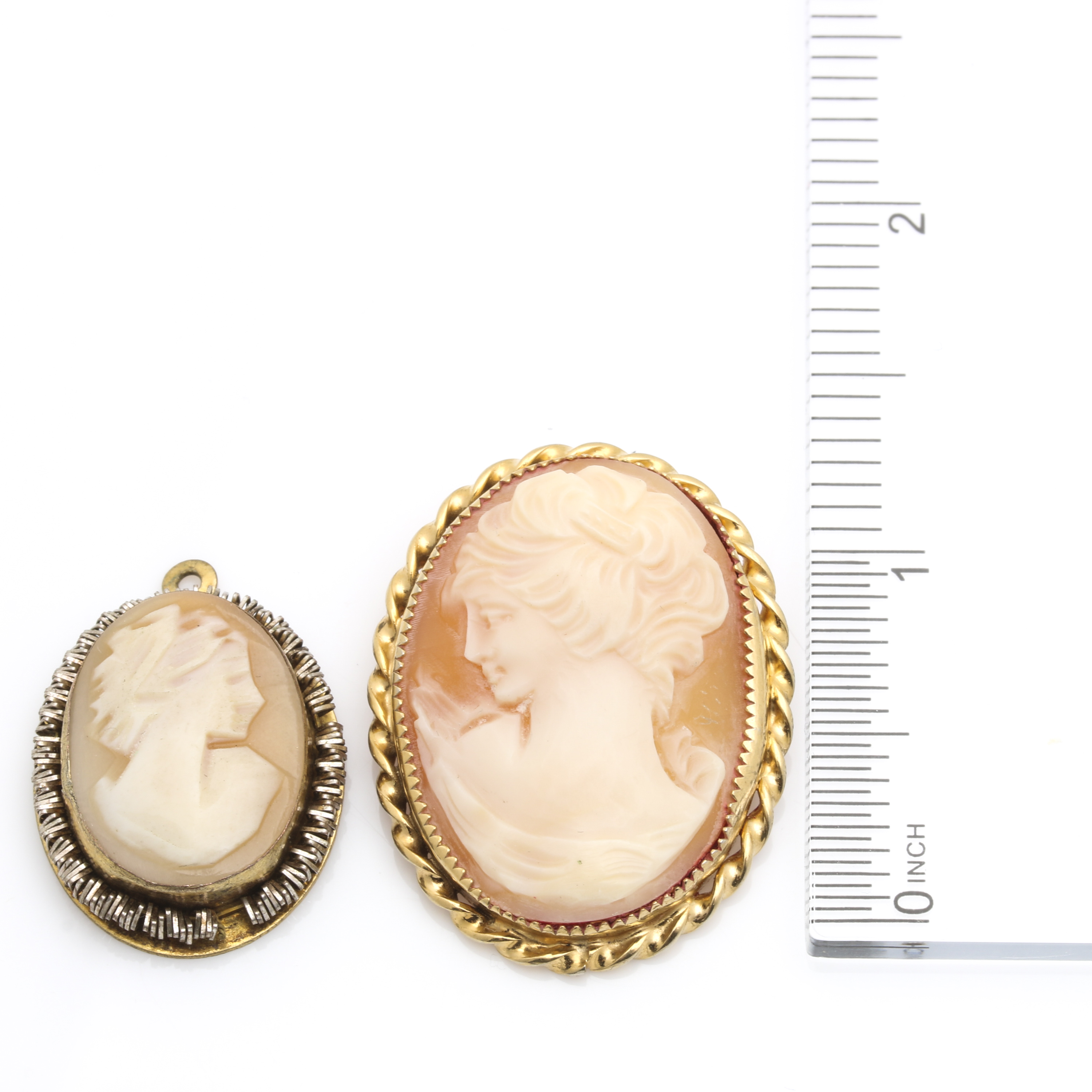 Vintage Gold Filled Carved Helmet Shell Cameo Jewelry