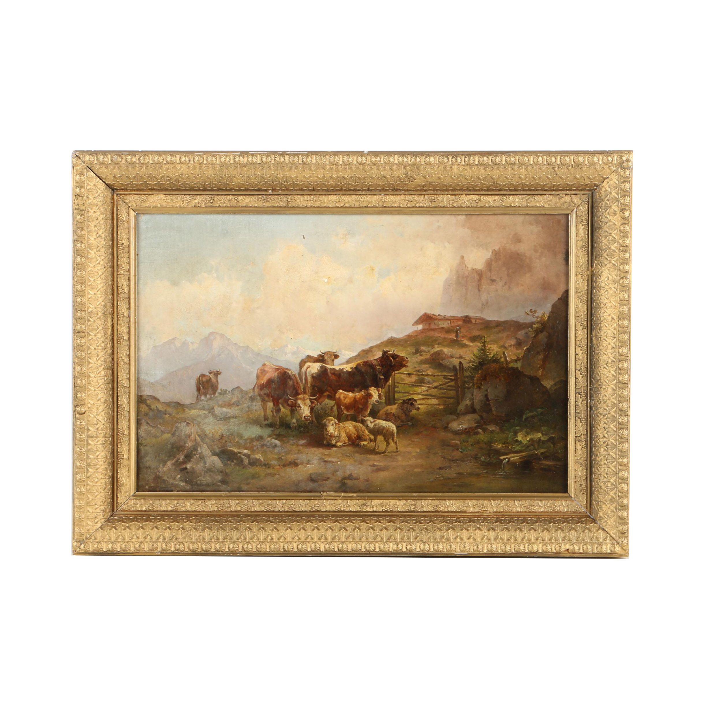 Edmund Mahlknecht Oil Painting on Canvas Pastoral Landscape