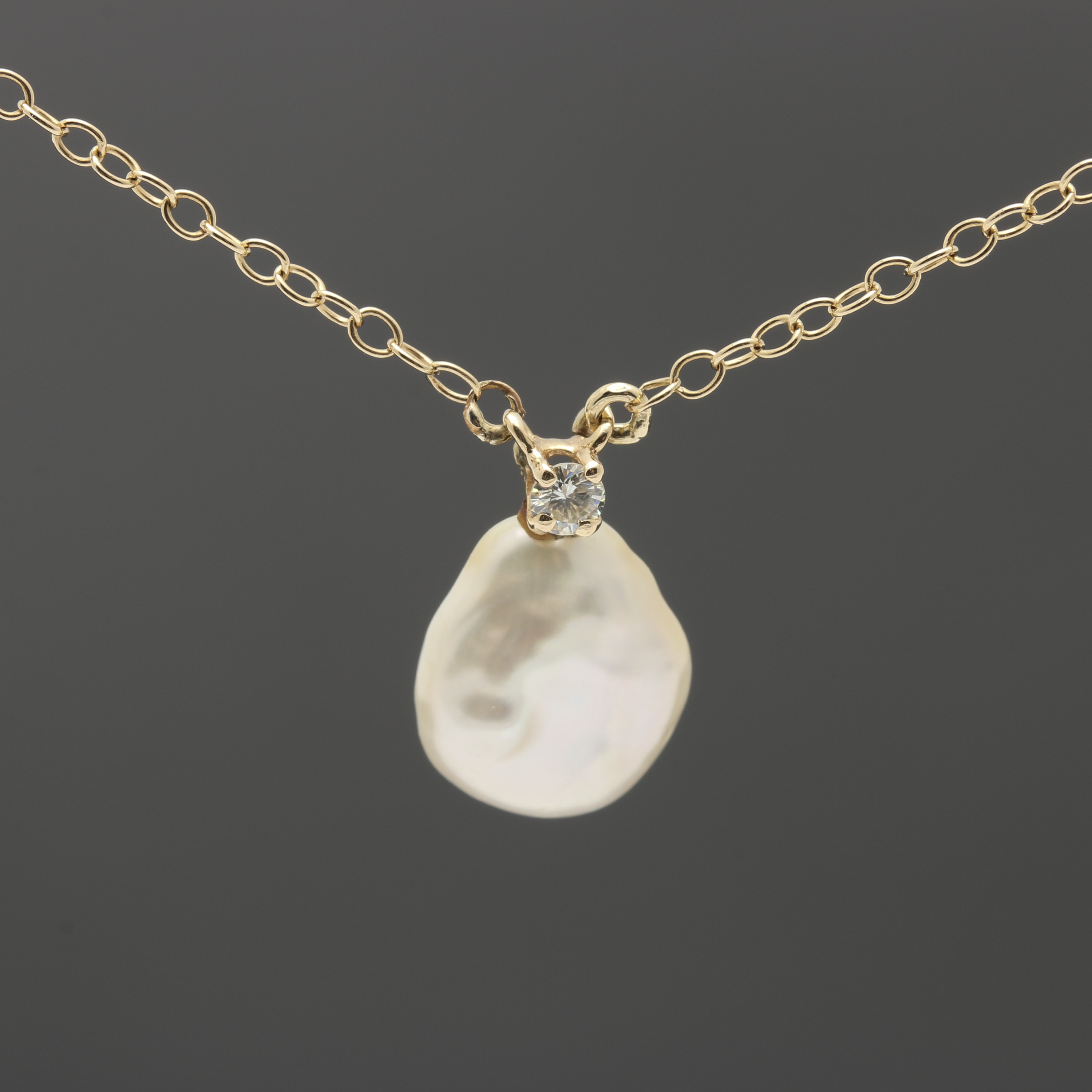 14K Yellow Gold Diamond and Cultured Pearl Necklace