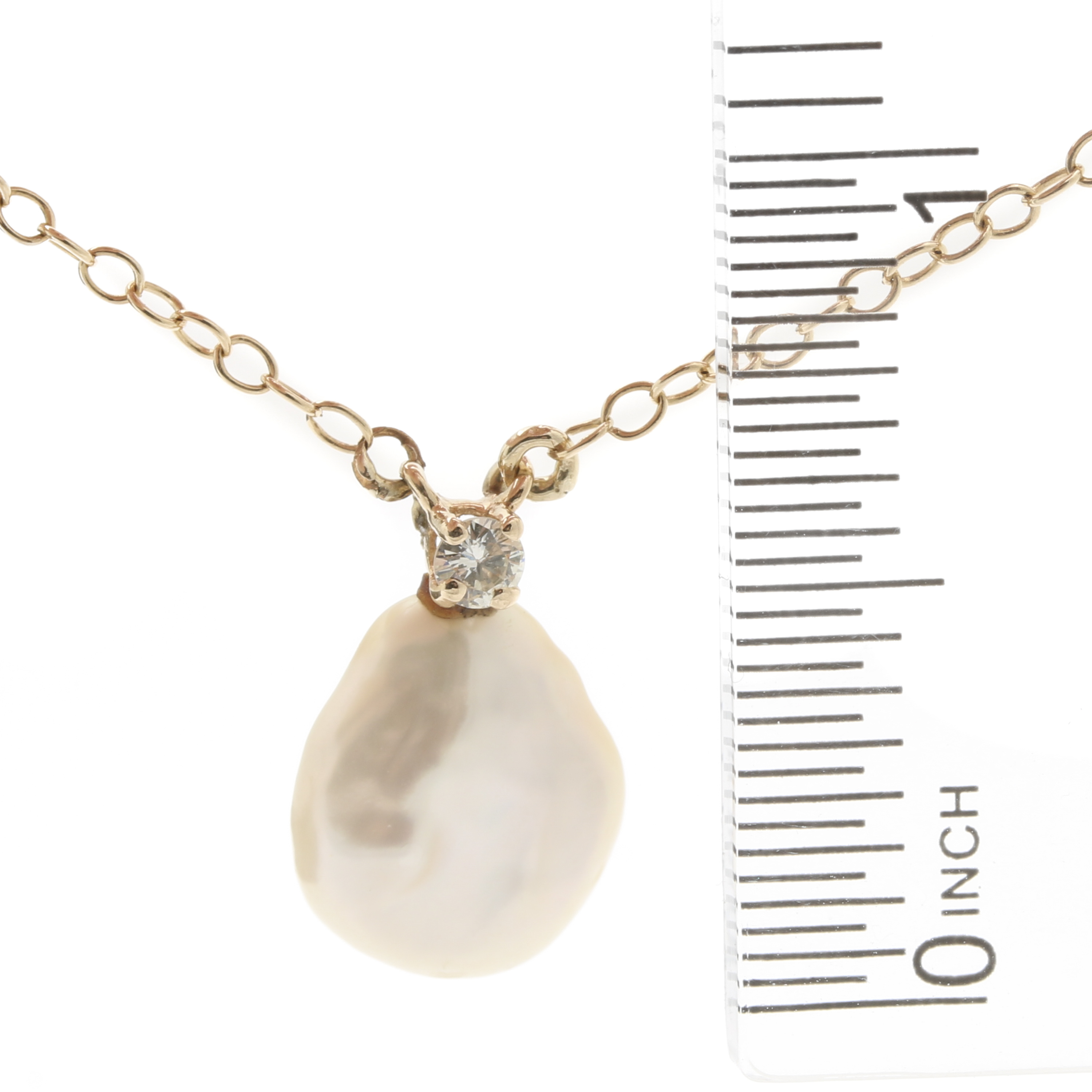14K Yellow Gold Diamond and Cultured Pearl Necklace