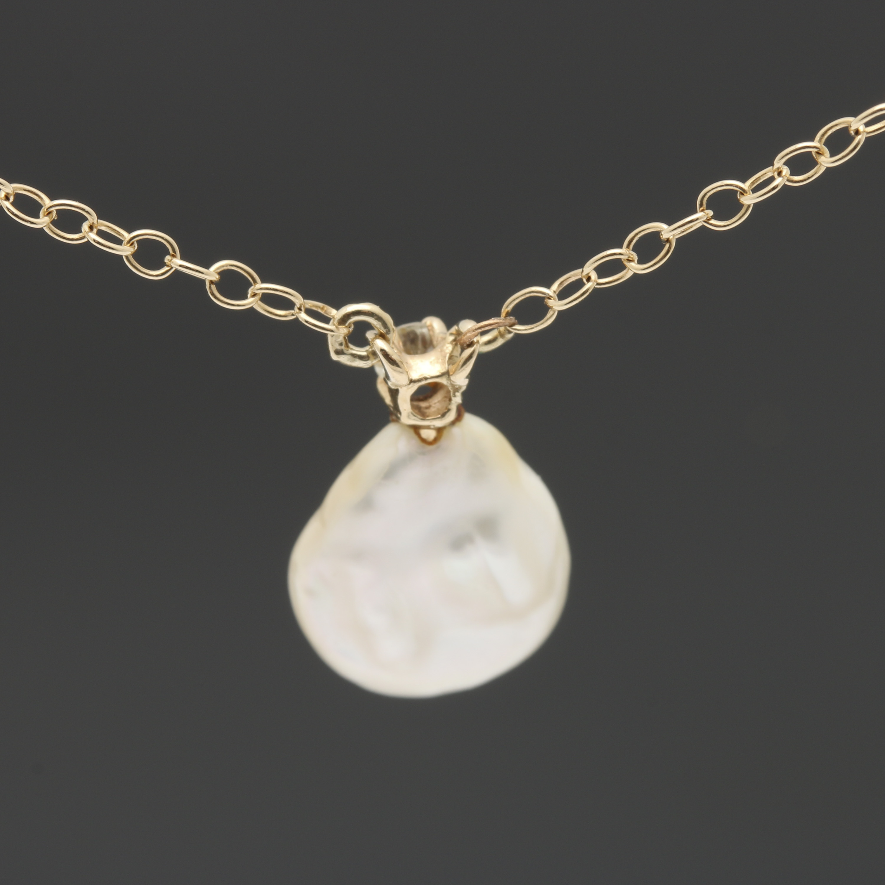 14K Yellow Gold Diamond and Cultured Pearl Necklace
