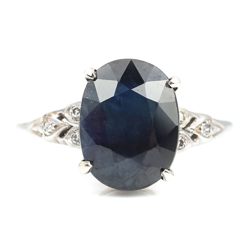 18K White Gold 4.85 CT Sapphire and Diamond Ring