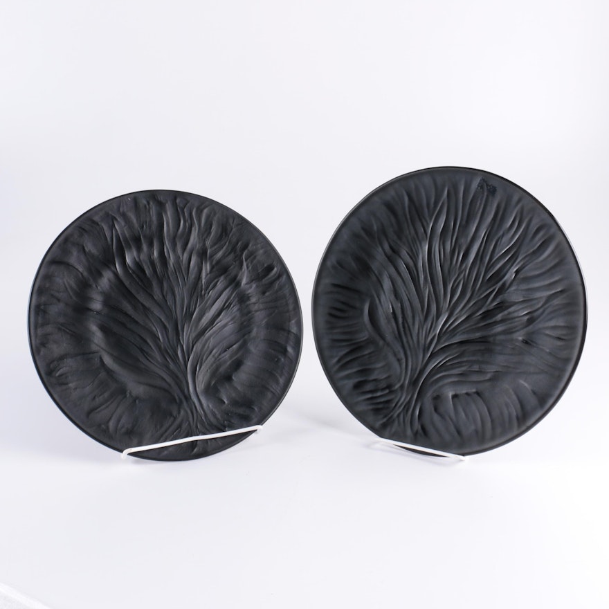 Pair of Lalique "Algues" Frosted Black Crystal Dinner Plates