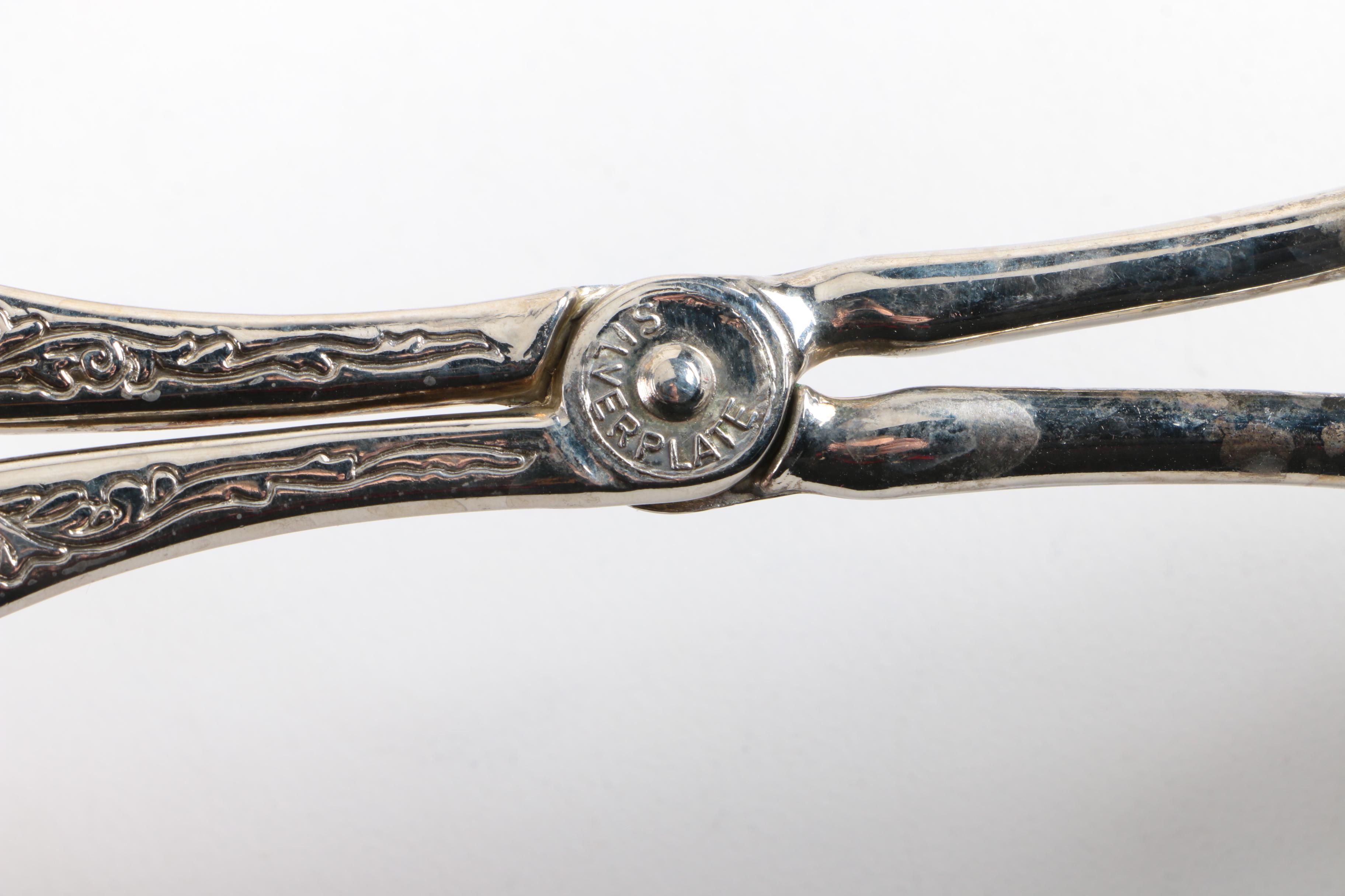 Webster Openwork Sterling Trivet with Pewter and Silver Plate Serving Utensils