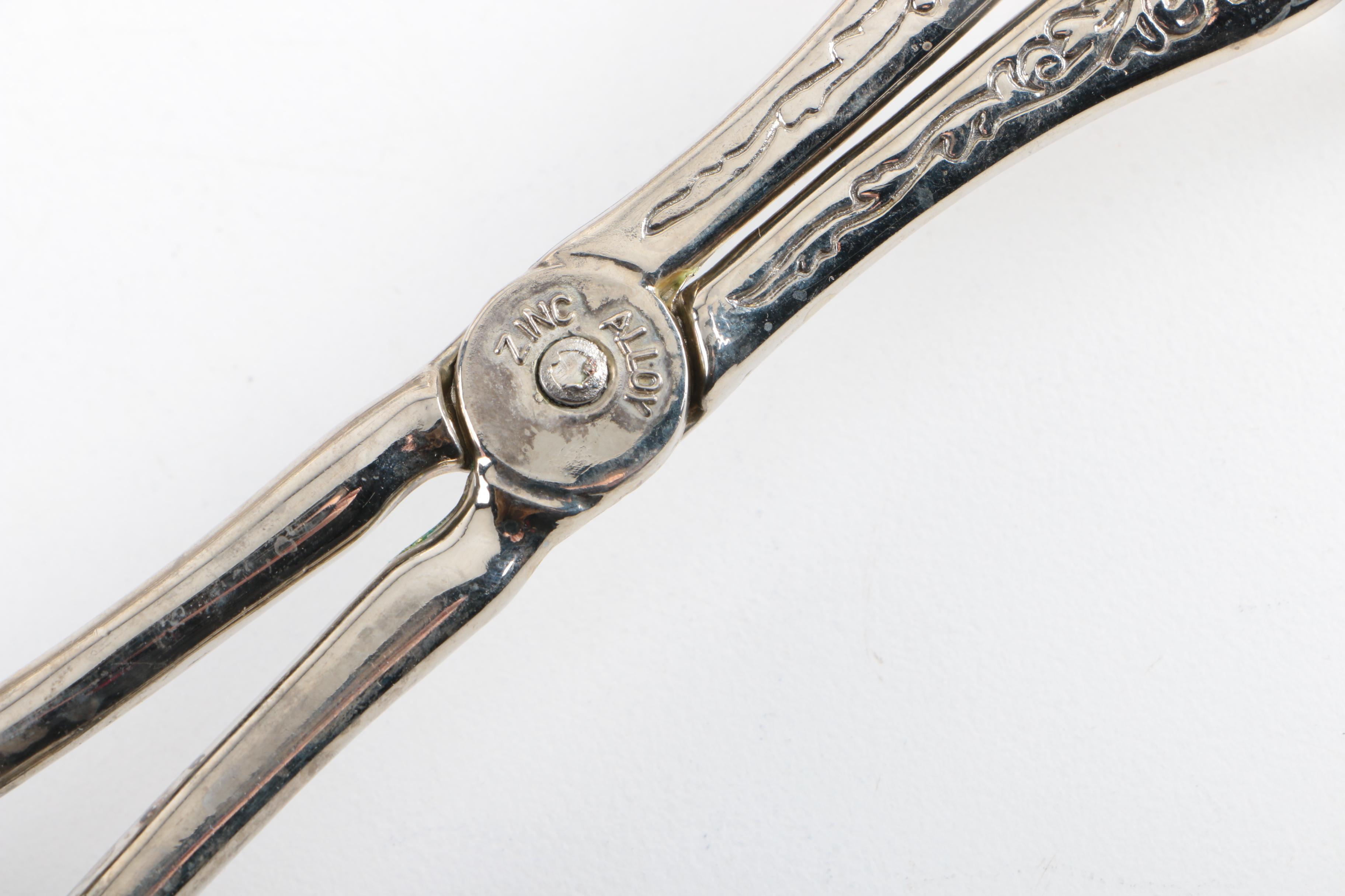 Webster Openwork Sterling Trivet with Pewter and Silver Plate Serving Utensils