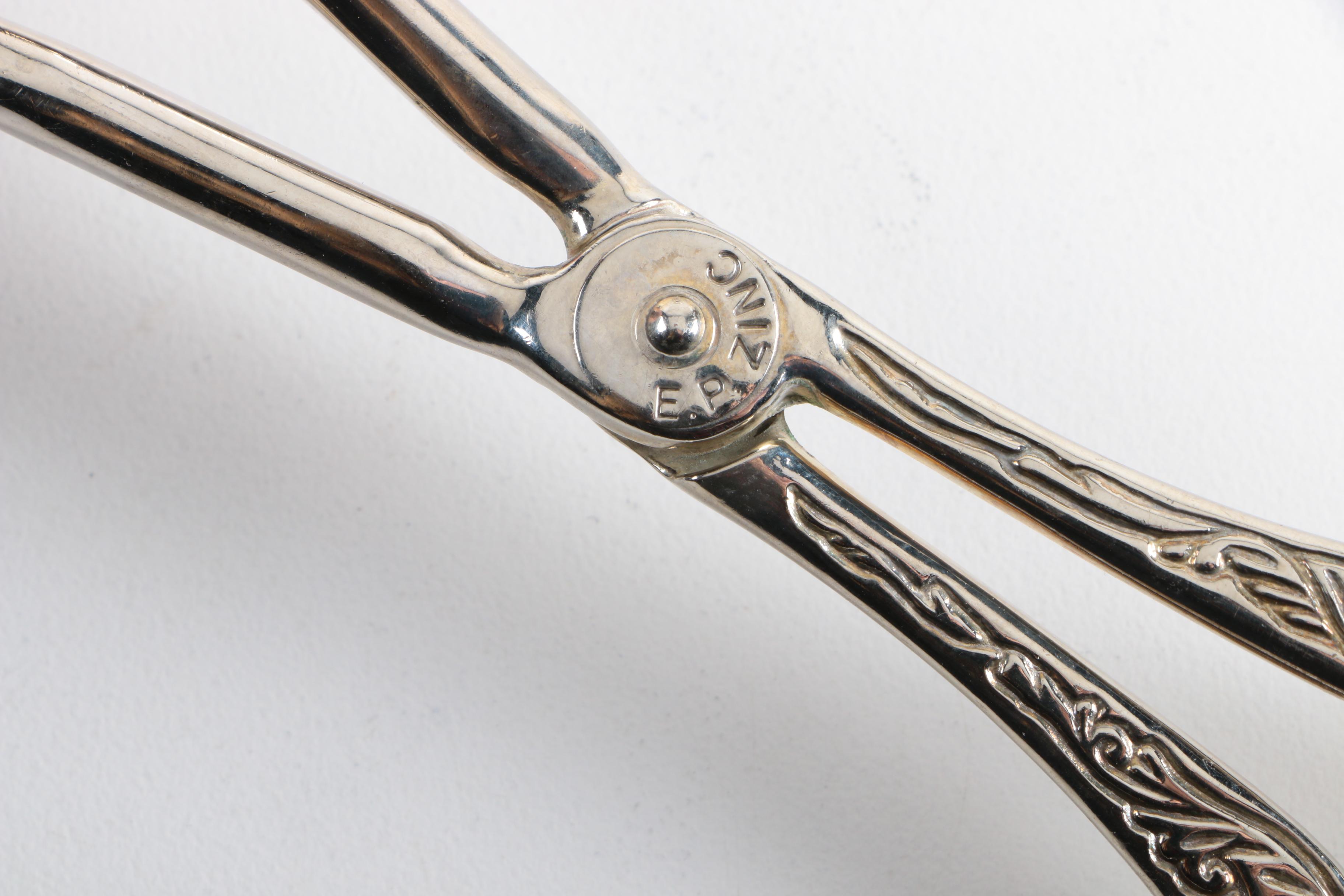 Webster Openwork Sterling Trivet with Pewter and Silver Plate Serving Utensils