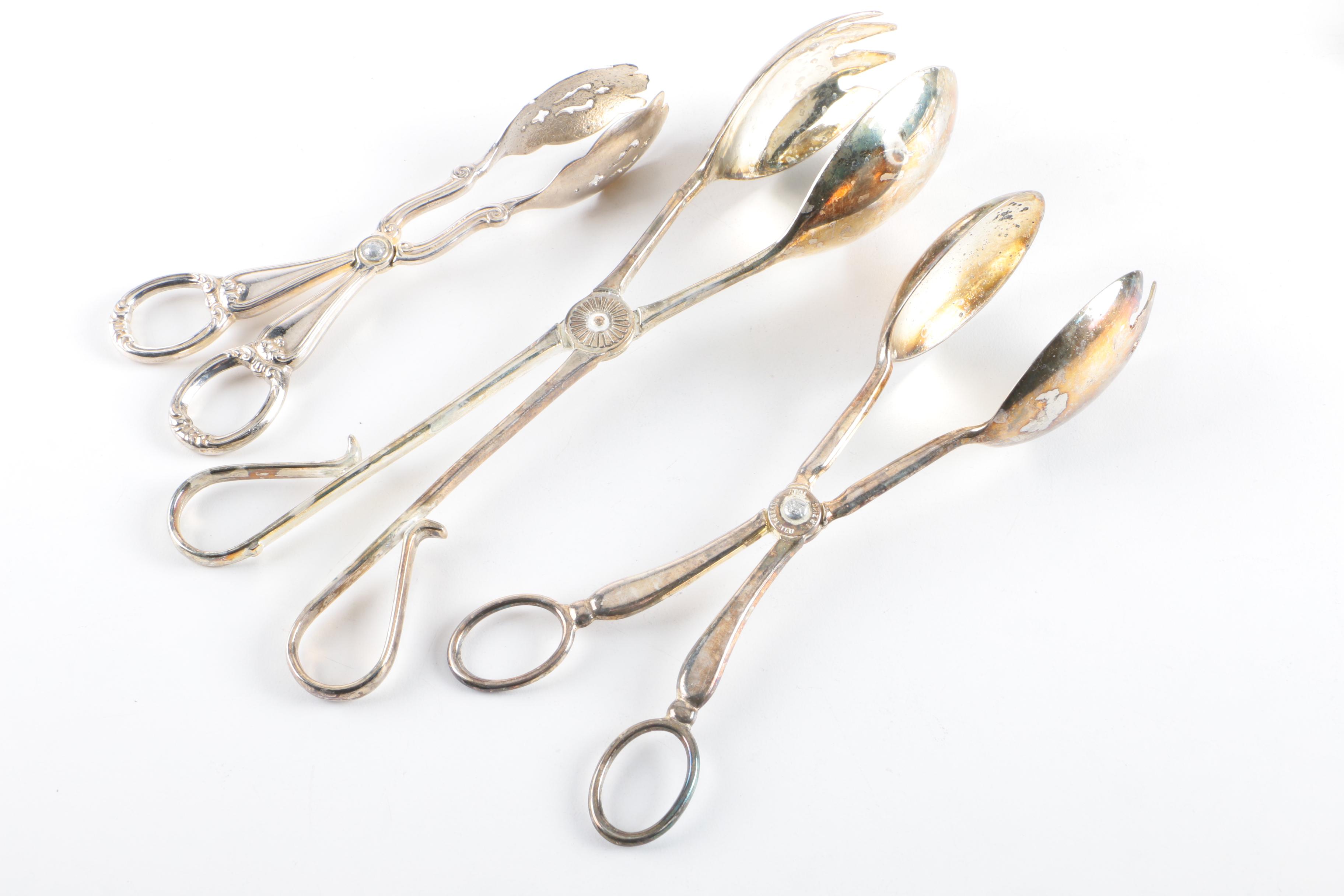 Webster Openwork Sterling Trivet with Pewter and Silver Plate Serving Utensils