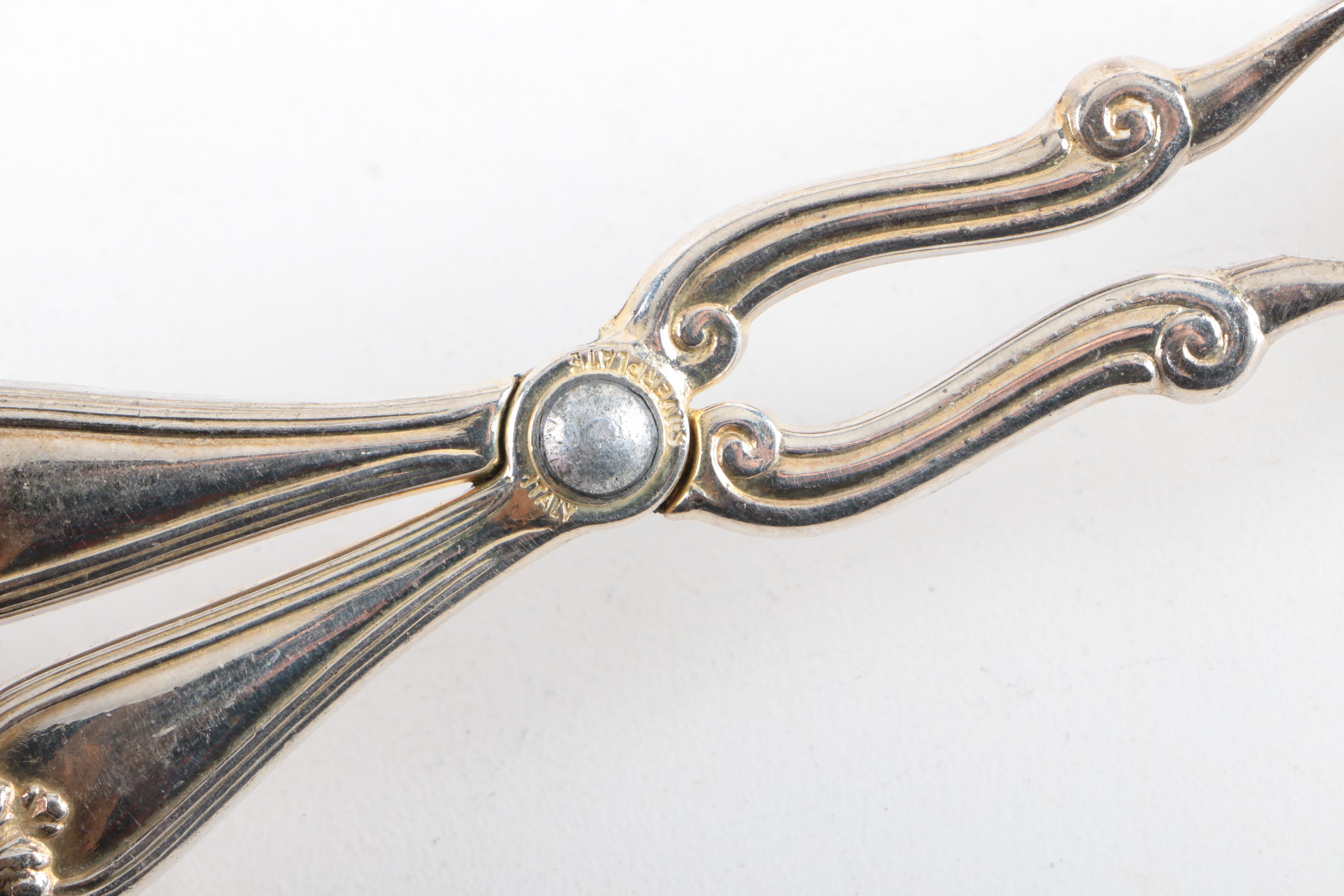 Webster Openwork Sterling Trivet with Pewter and Silver Plate Serving Utensils