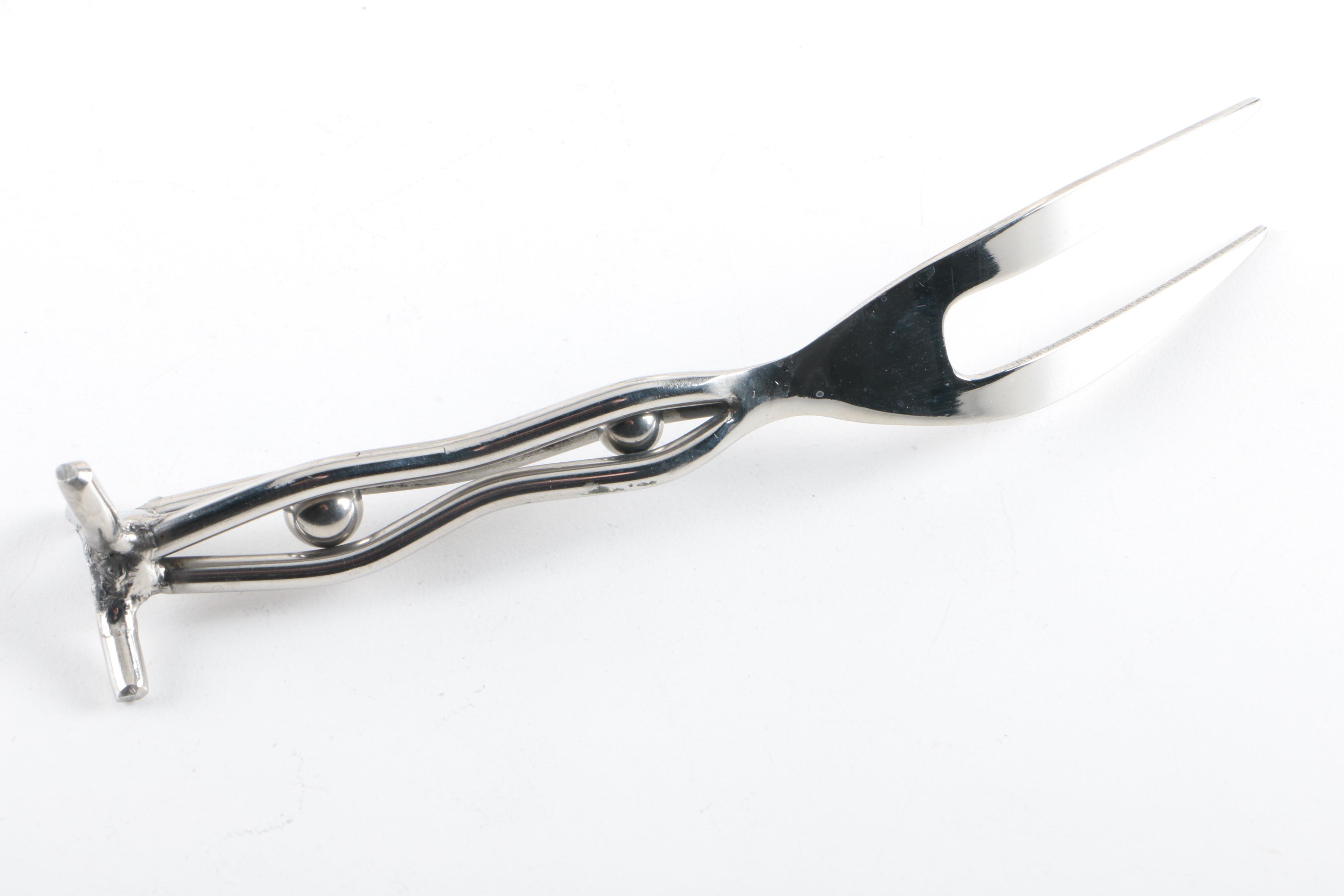 Webster Openwork Sterling Trivet with Pewter and Silver Plate Serving Utensils