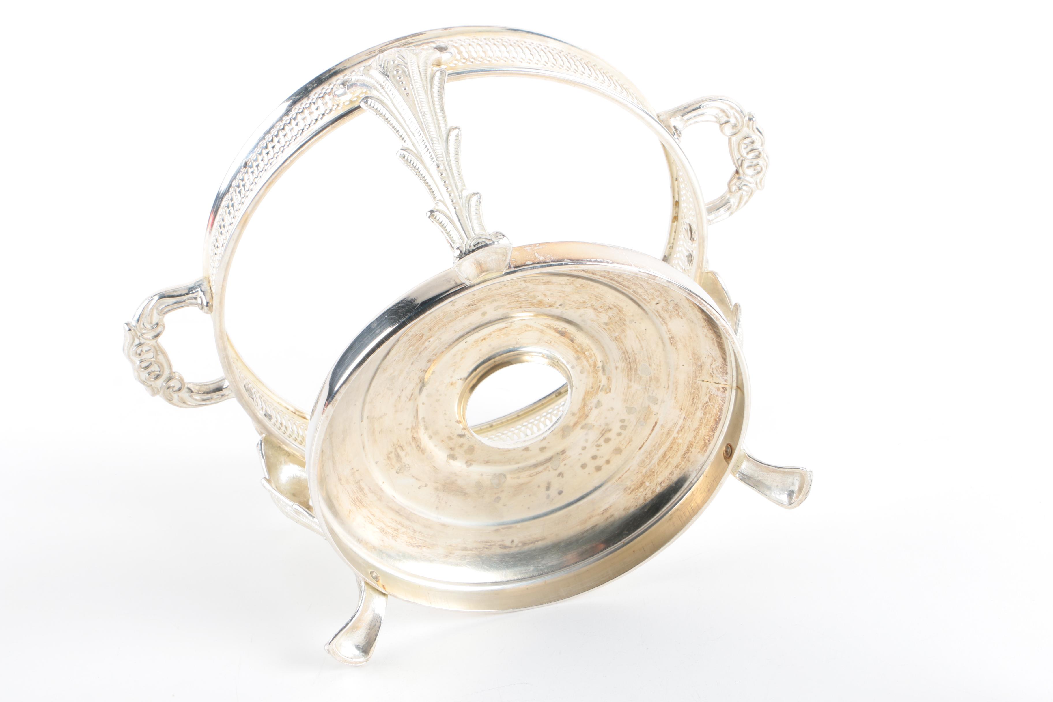 Webster Openwork Sterling Trivet with Pewter and Silver Plate Serving Utensils