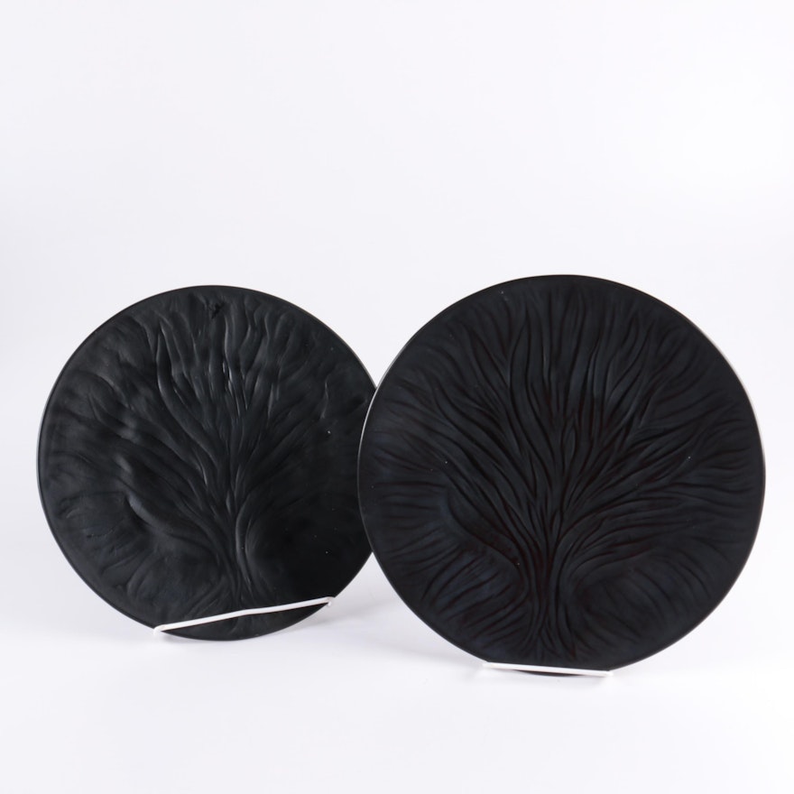Pair of Lalique "Algues" Frosted Black Crystal Dinner Plates