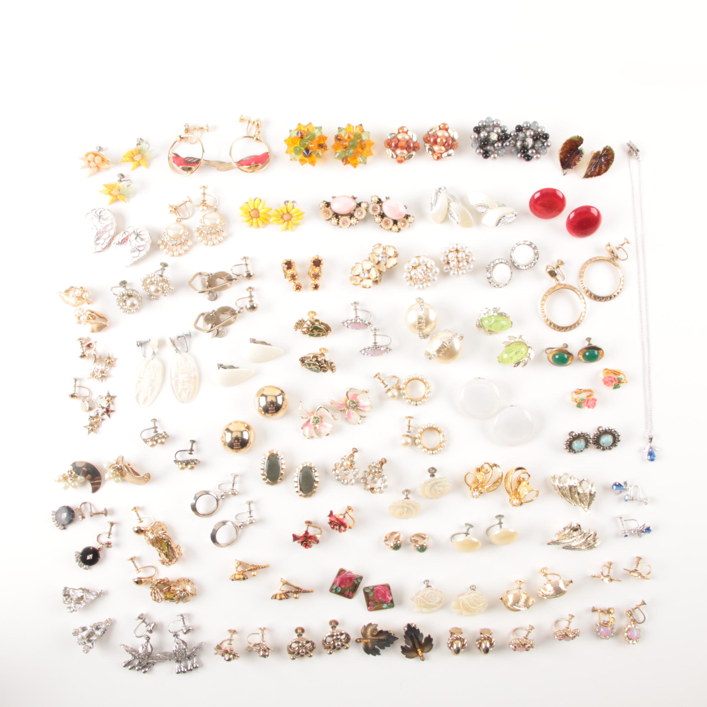 Assorted Costume Earrings and a Necklace Including Trifari and Coro