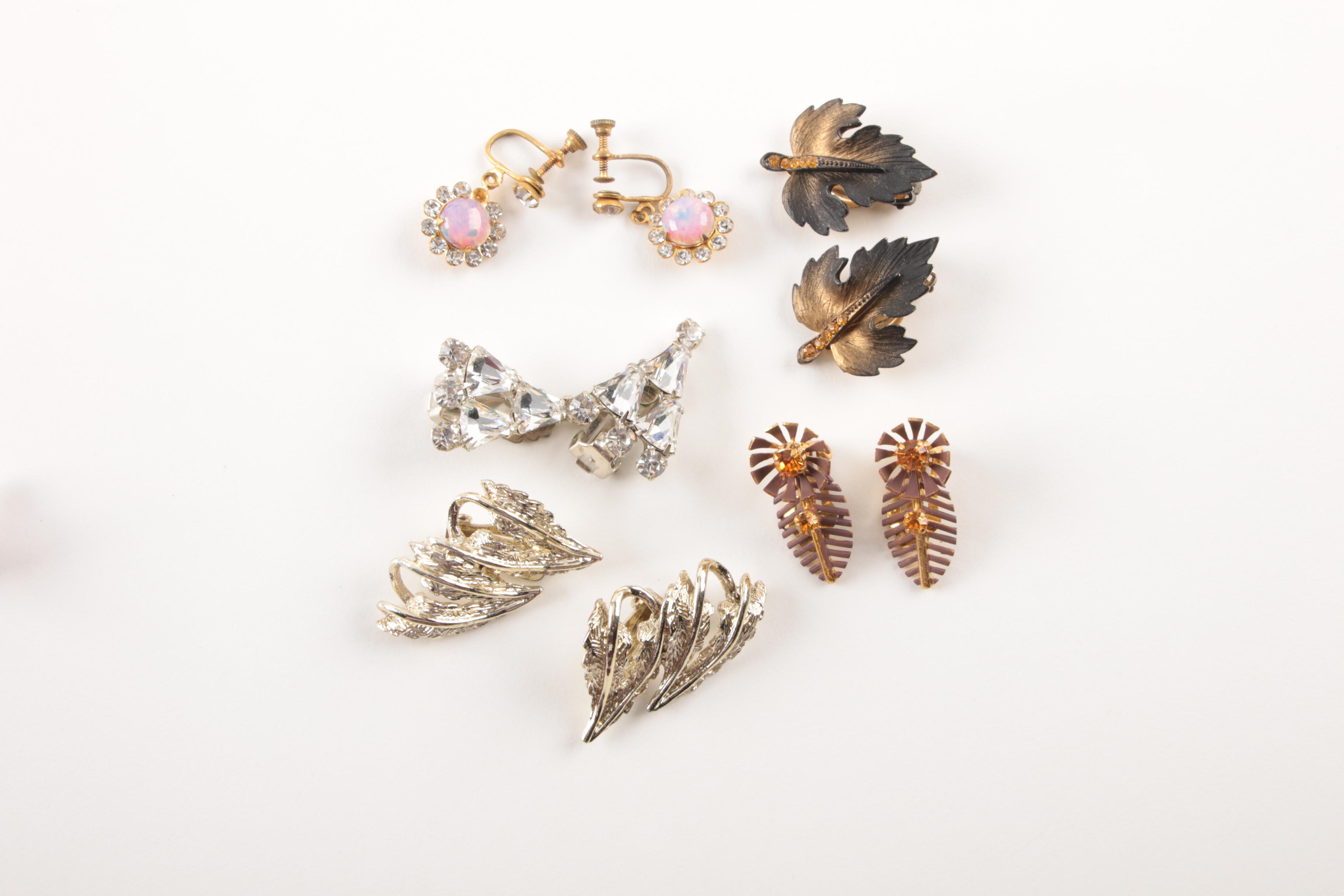 Assorted Costume Earrings and a Necklace Including Trifari and Coro