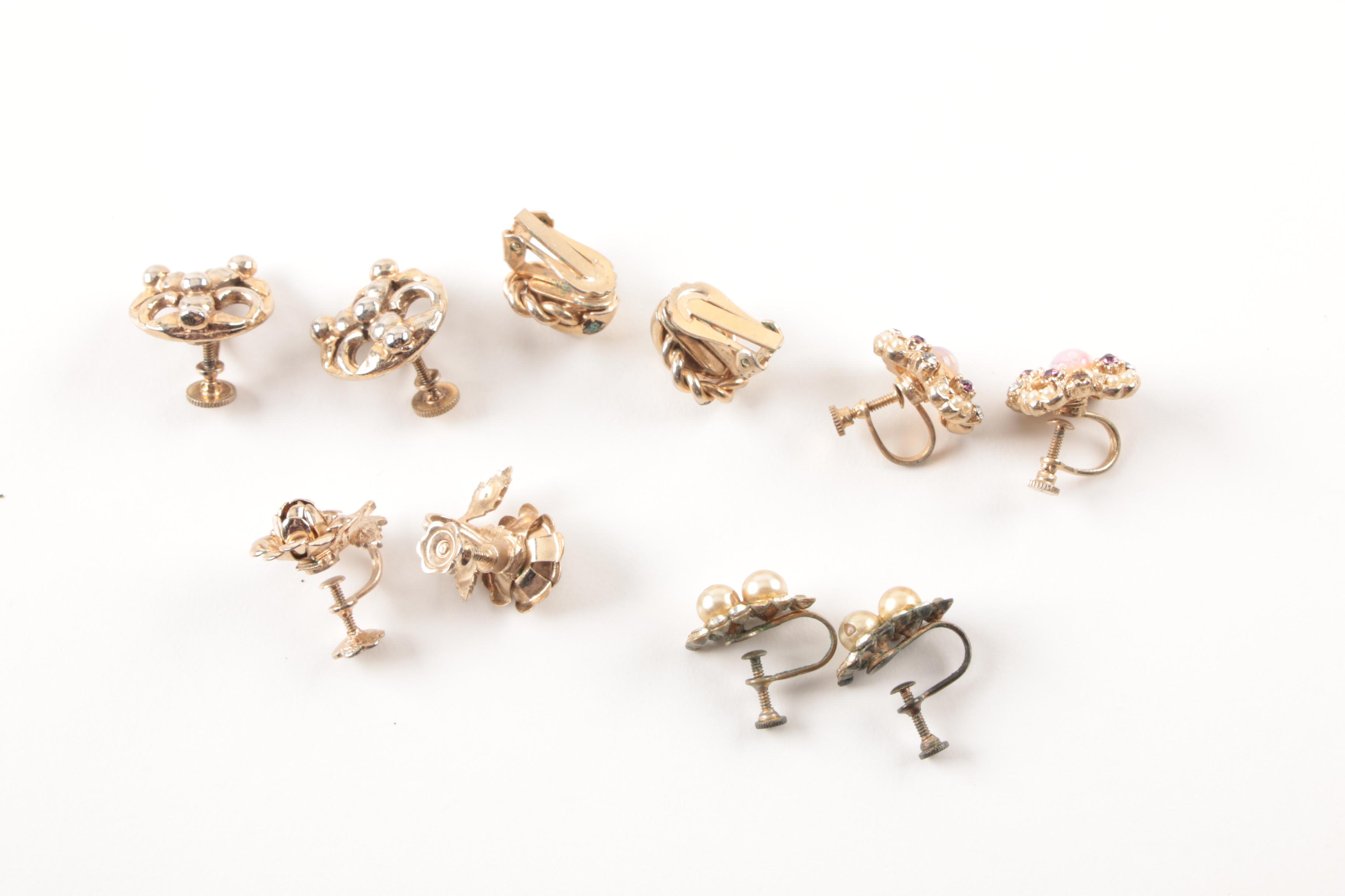 Assorted Costume Earrings and a Necklace Including Trifari and Coro