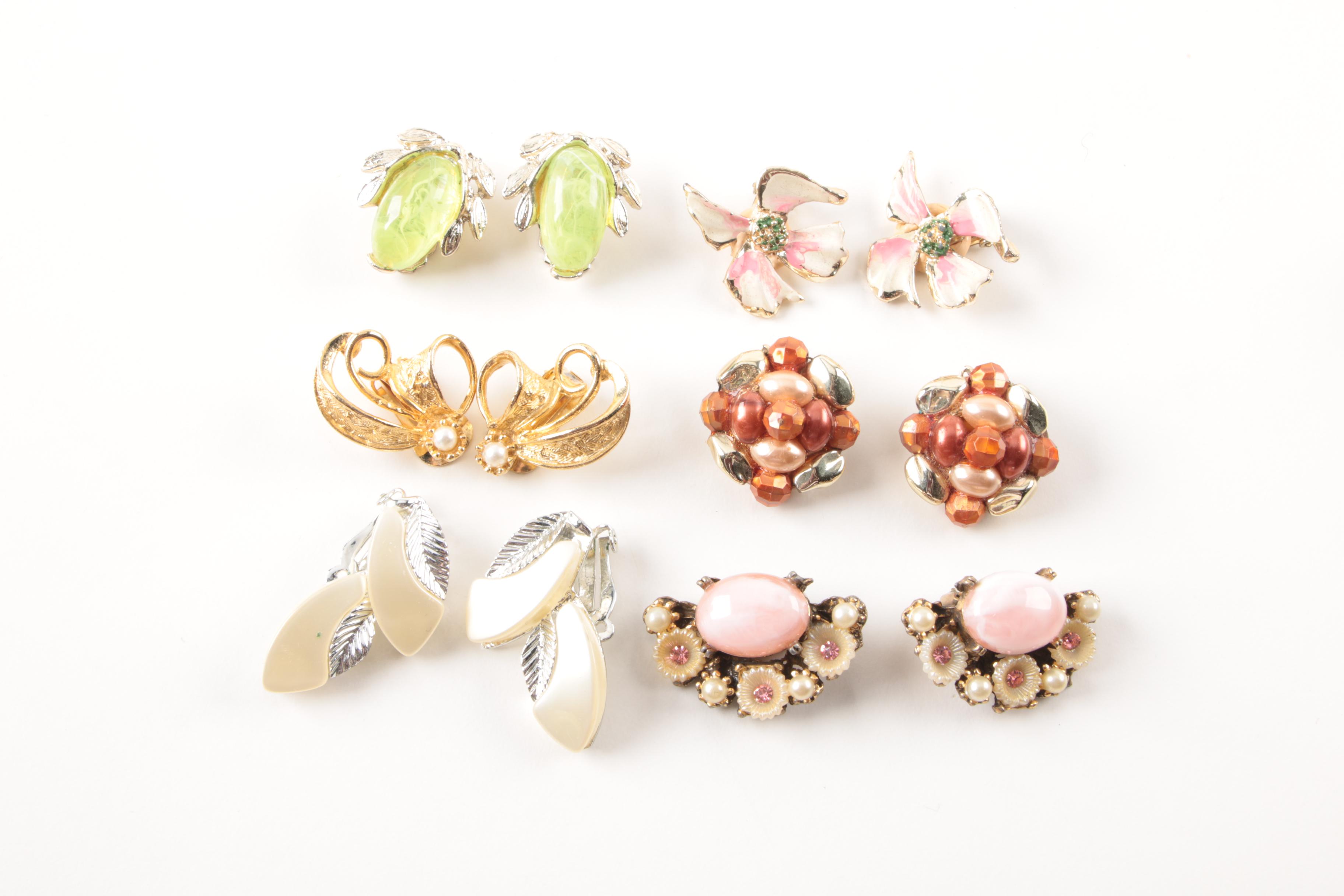 Assorted Costume Earrings and a Necklace Including Trifari and Coro