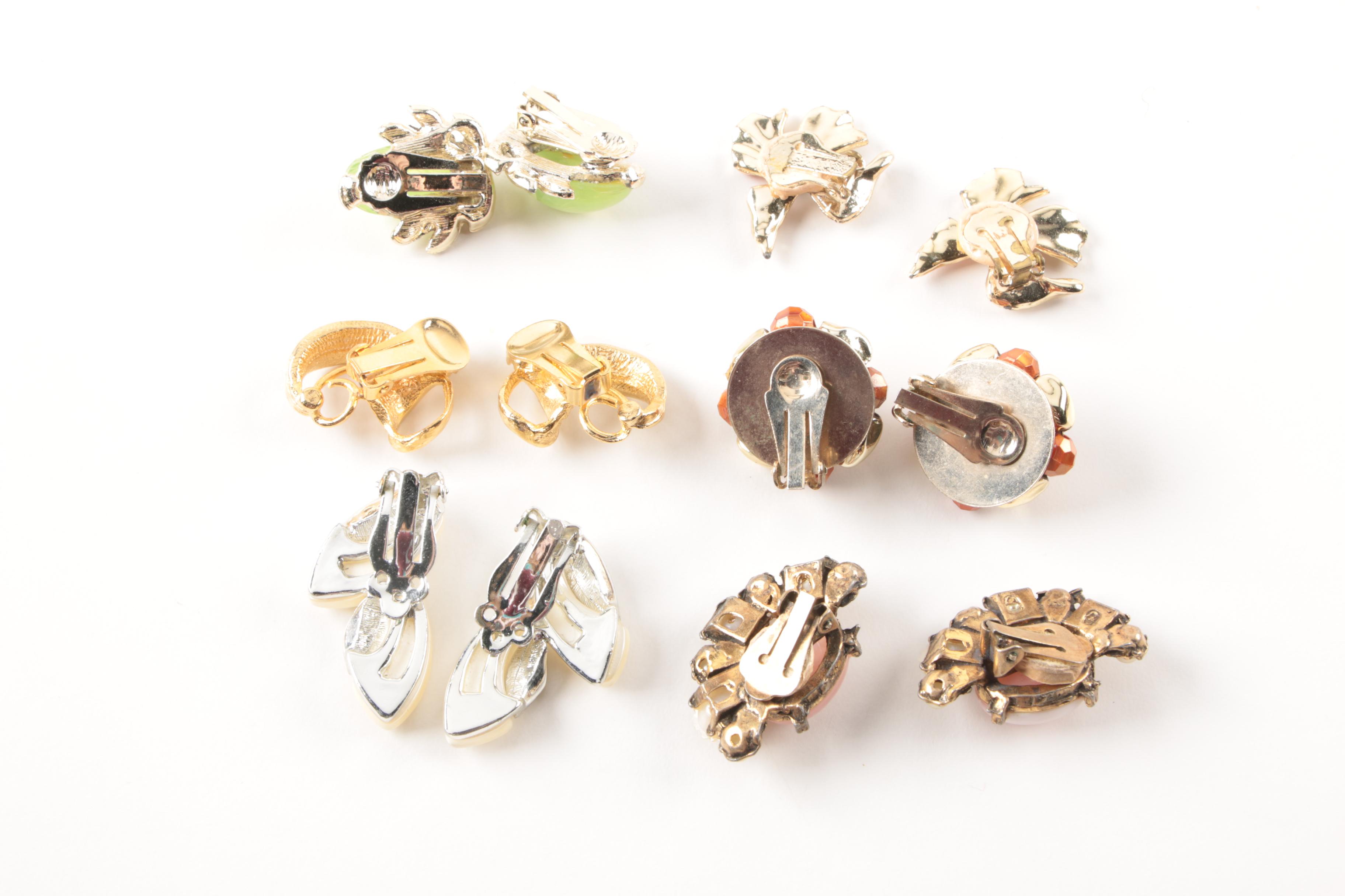 Assorted Costume Earrings and a Necklace Including Trifari and Coro