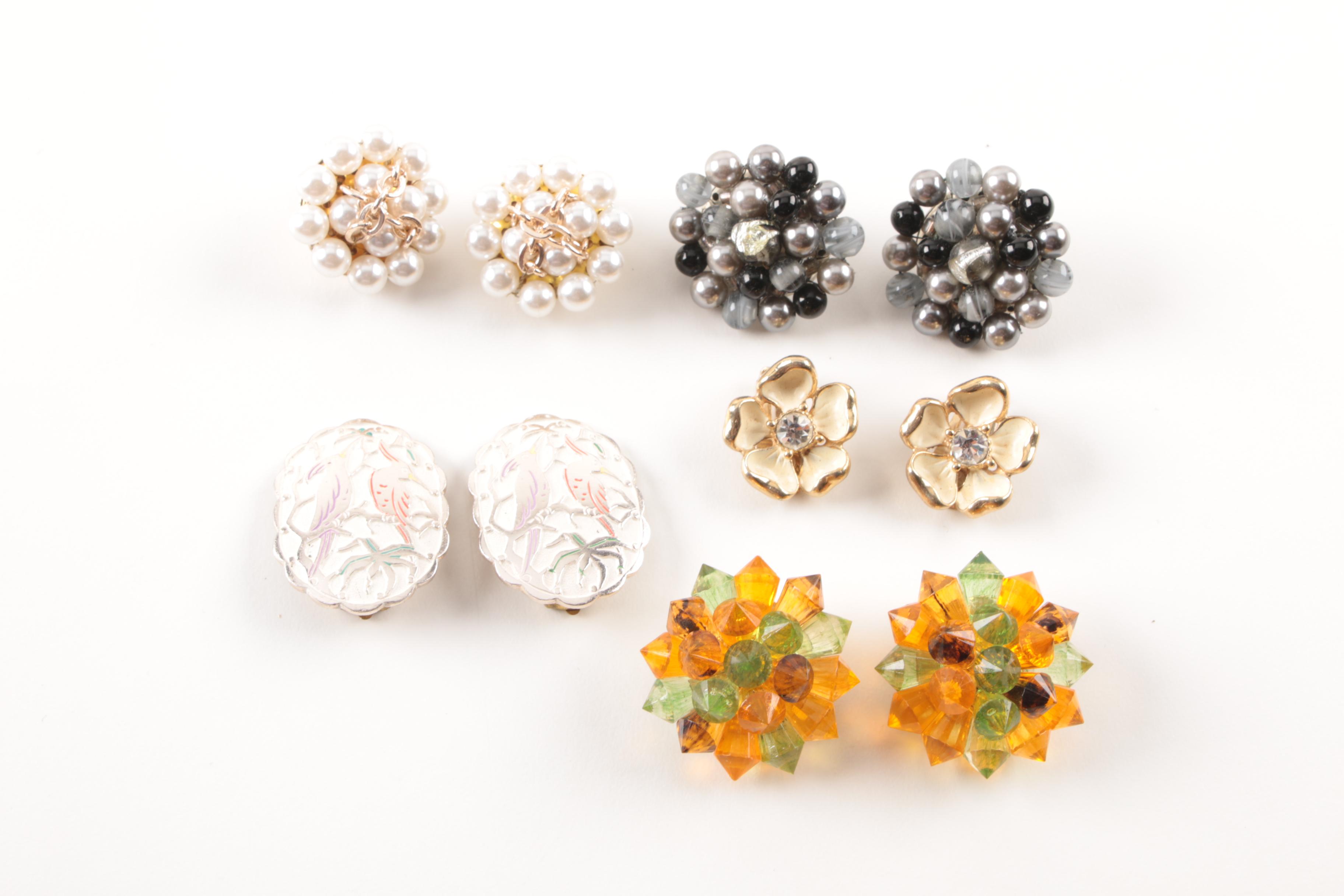 Assorted Costume Earrings and a Necklace Including Trifari and Coro