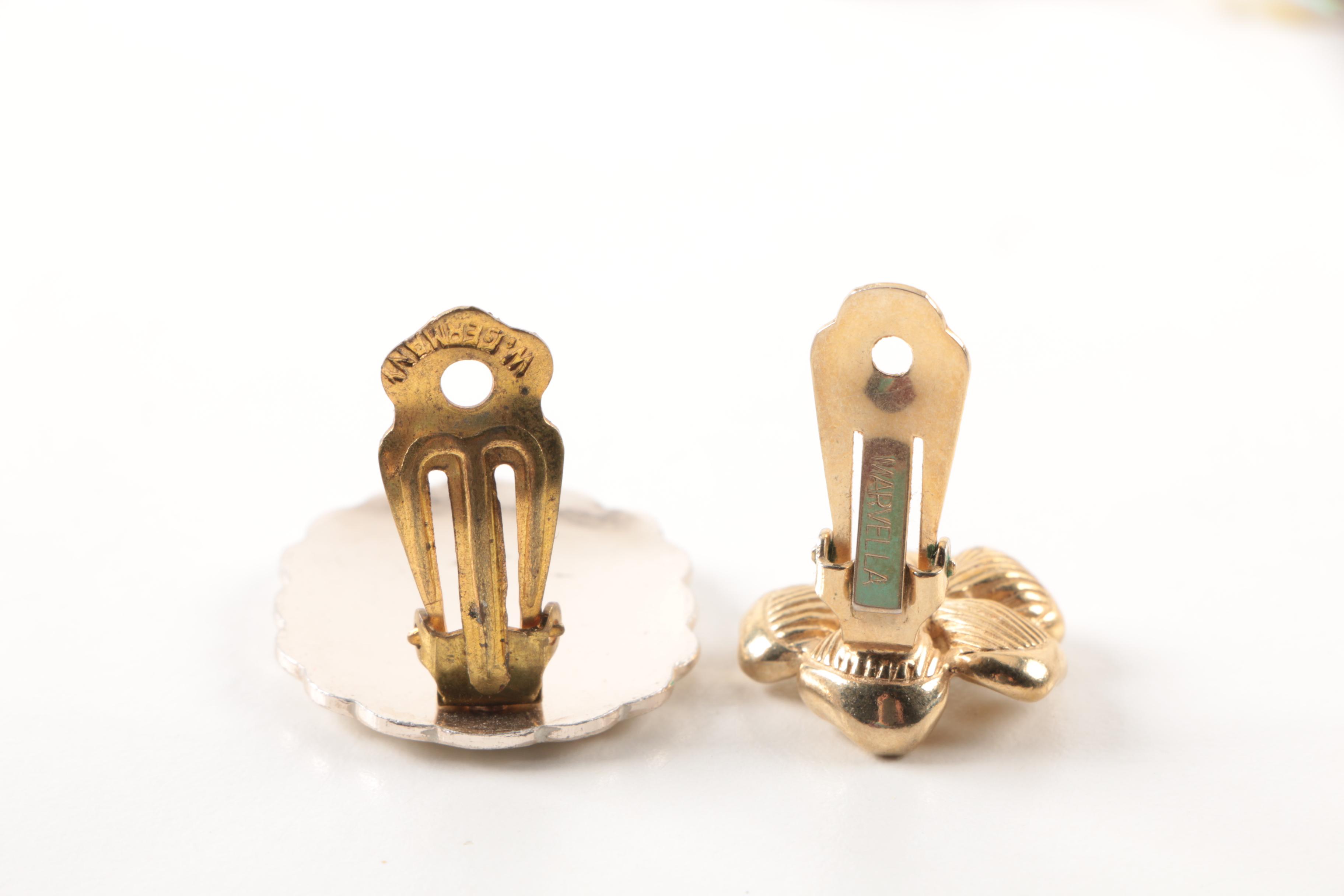 Assorted Costume Earrings and a Necklace Including Trifari and Coro