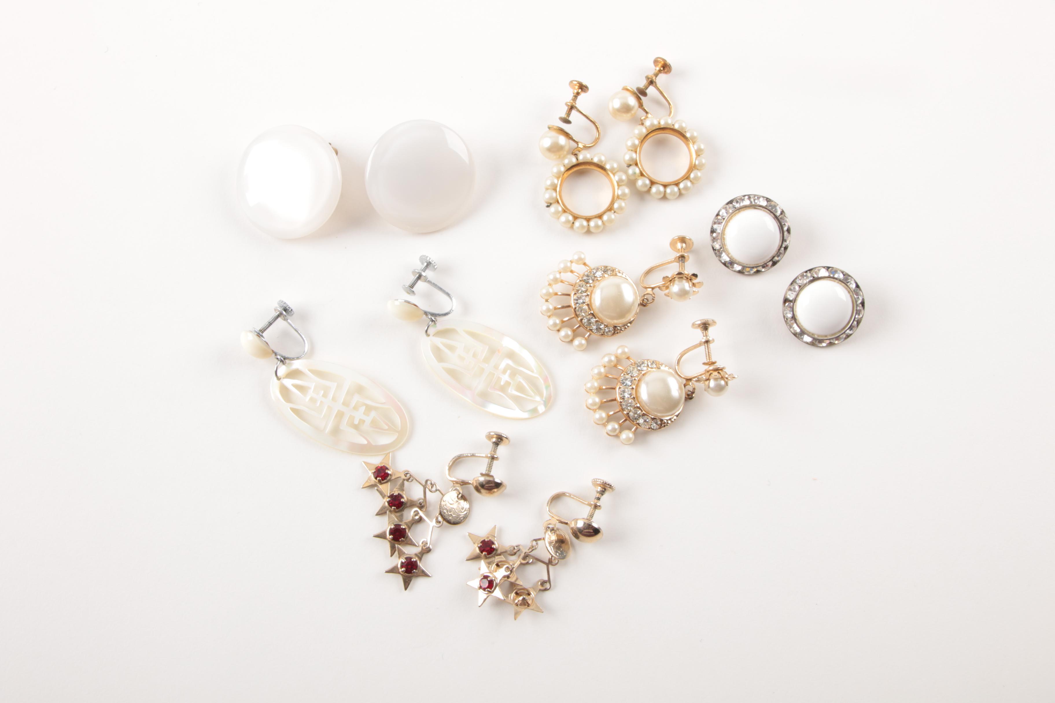 Assorted Costume Earrings and a Necklace Including Trifari and Coro
