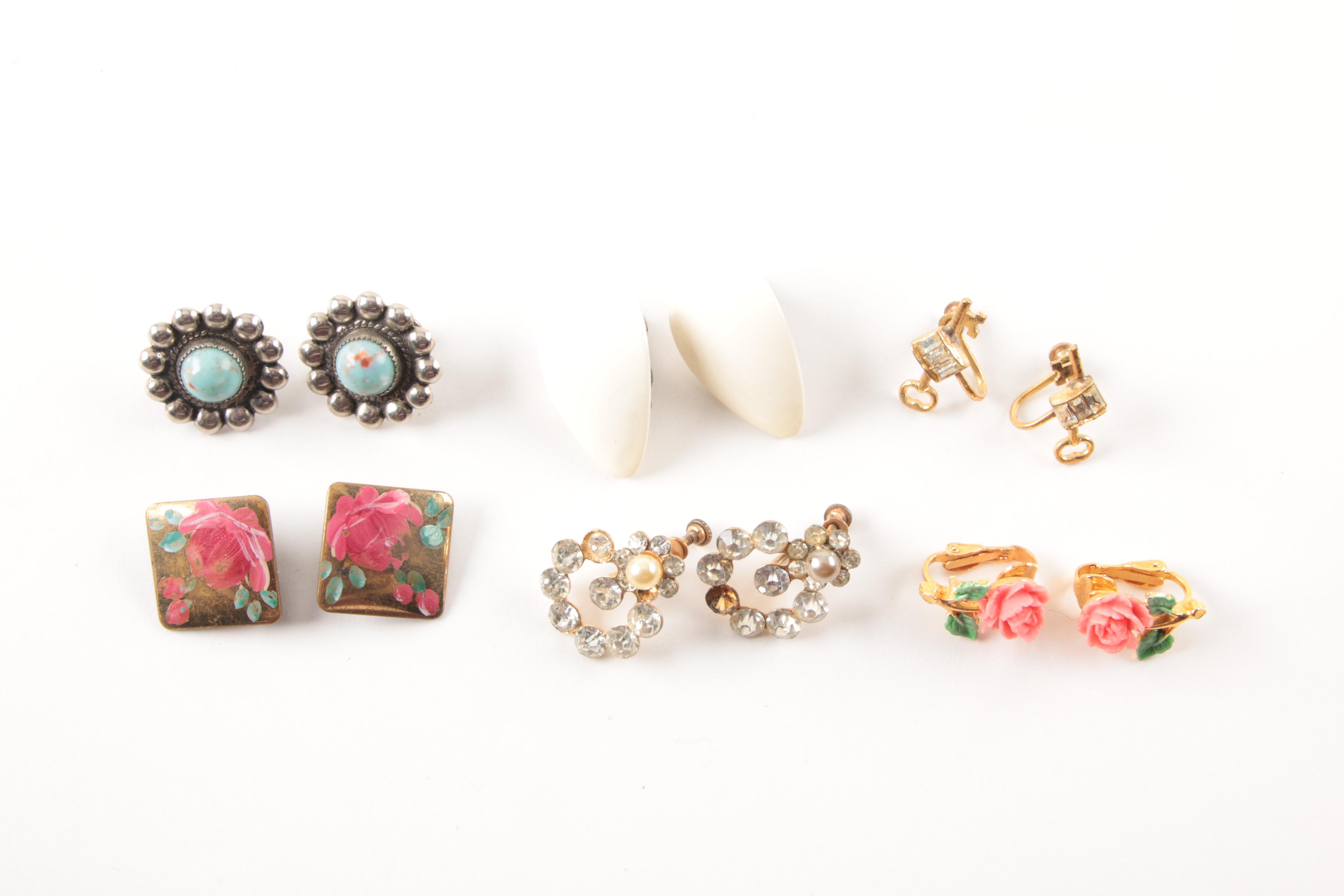 Assorted Costume Earrings and a Necklace Including Trifari and Coro