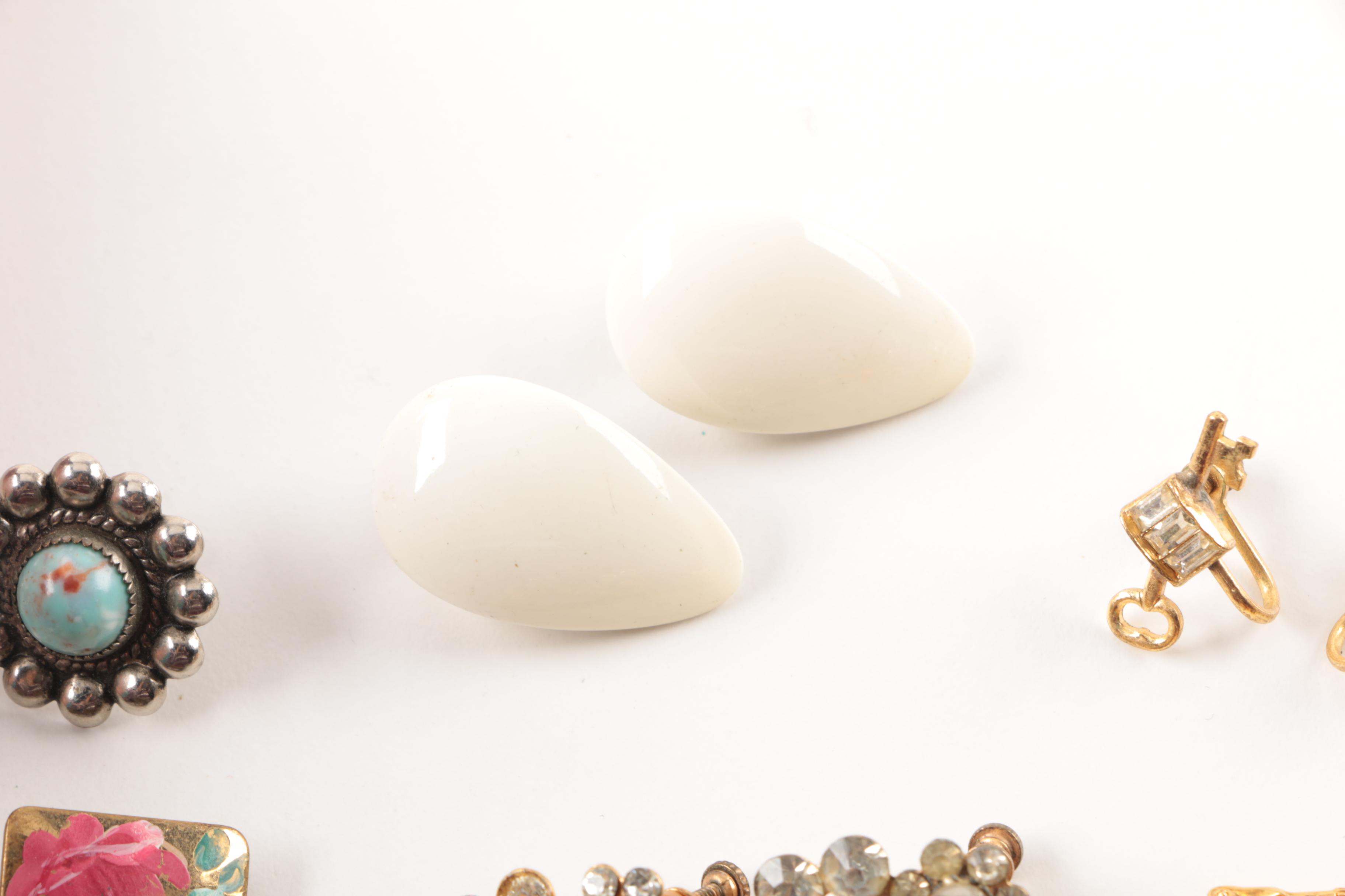 Assorted Costume Earrings and a Necklace Including Trifari and Coro