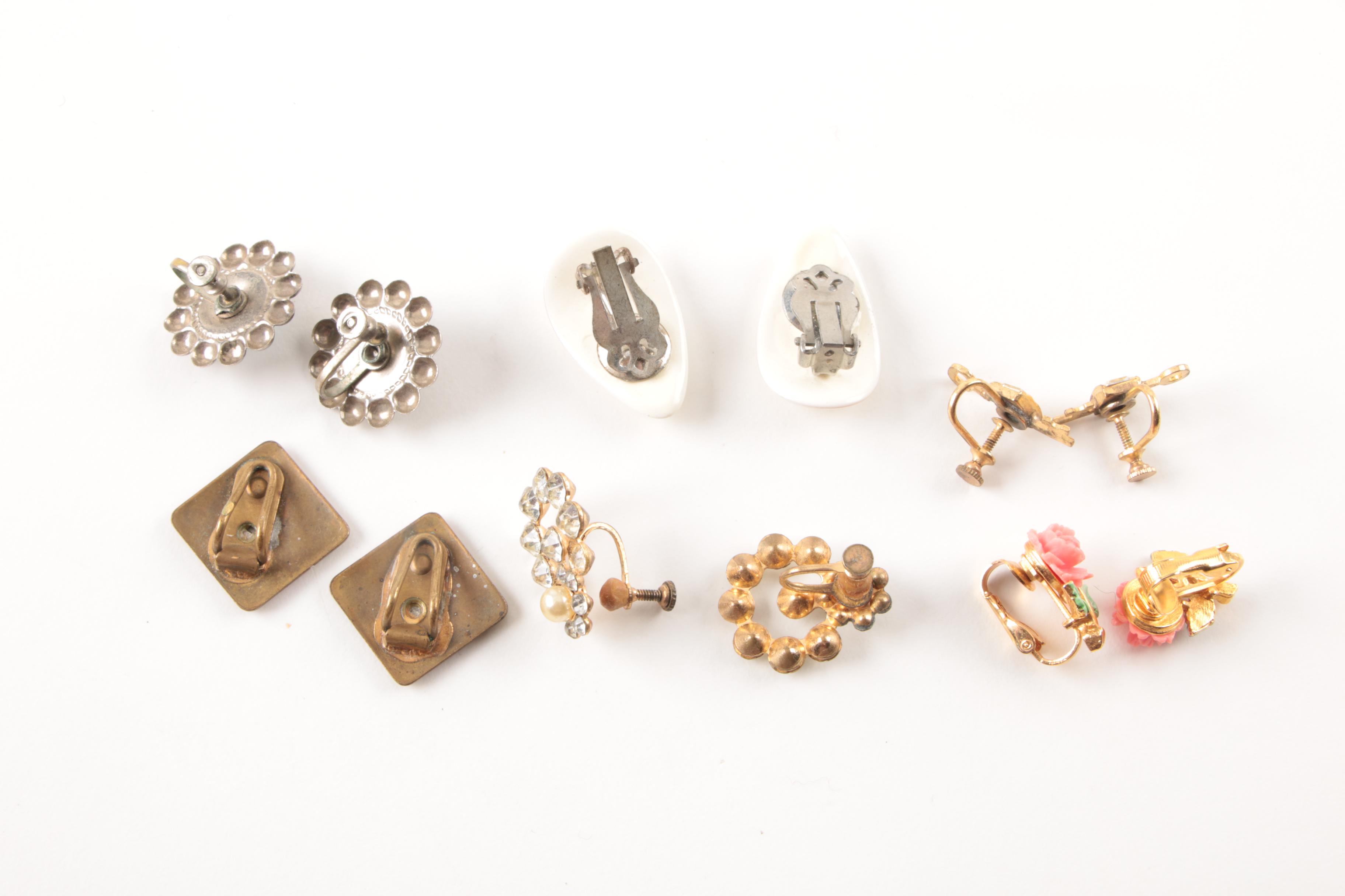 Assorted Costume Earrings and a Necklace Including Trifari and Coro