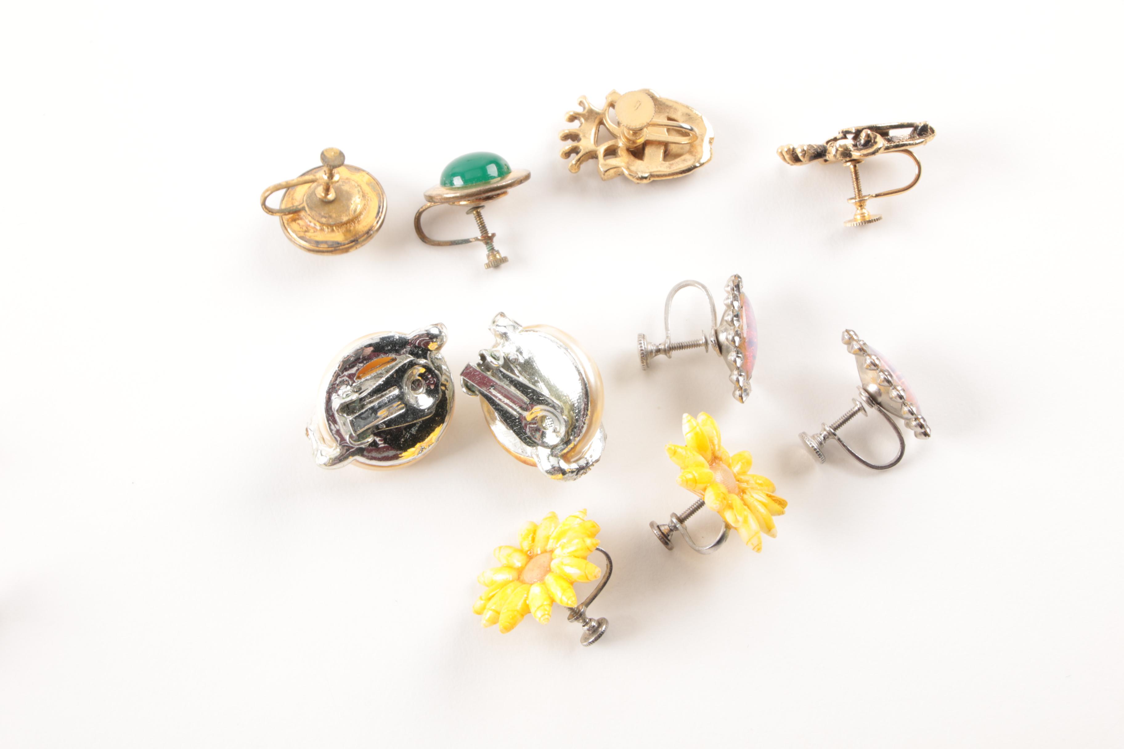 Assorted Costume Earrings and a Necklace Including Trifari and Coro