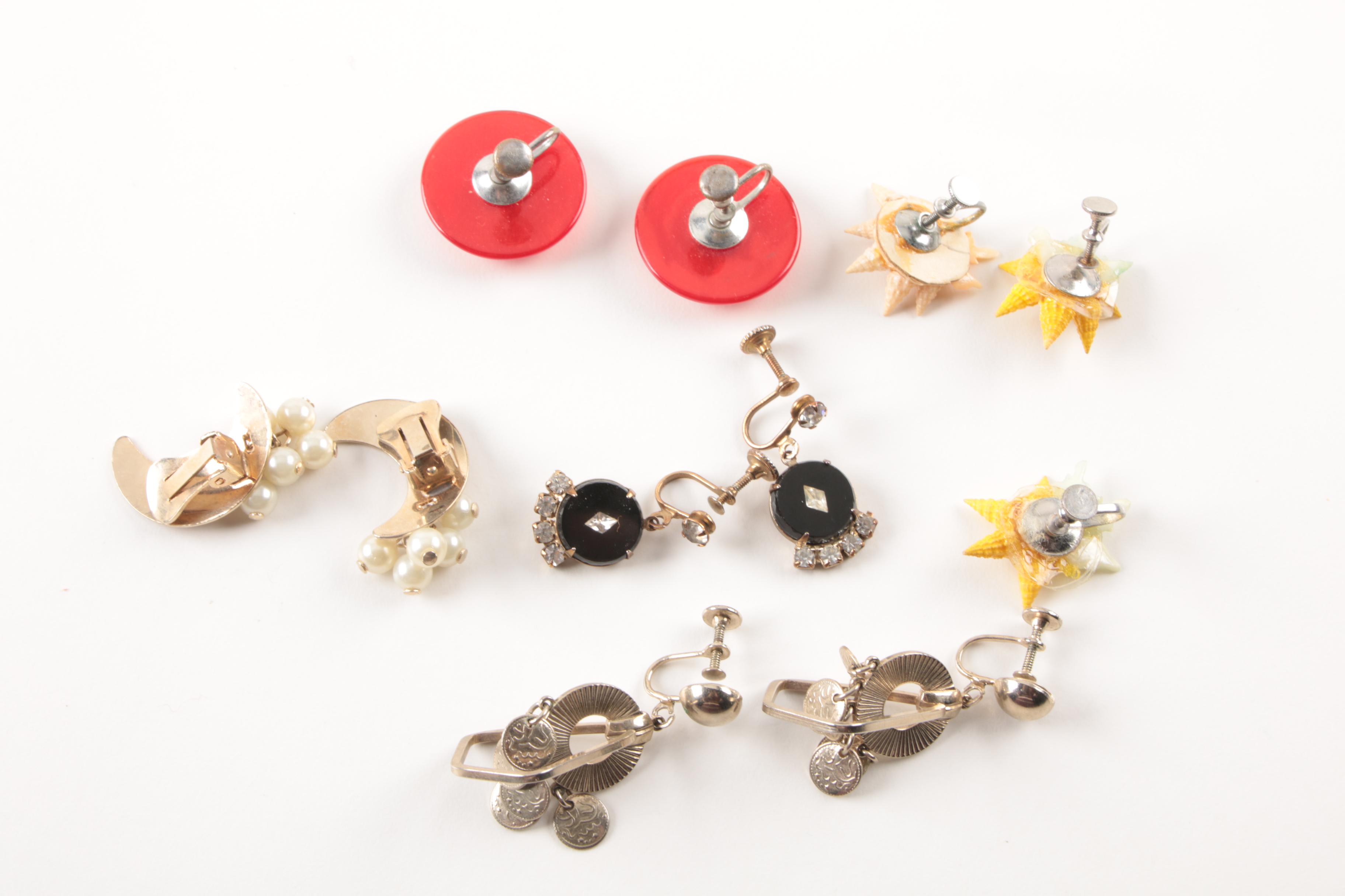 Assorted Costume Earrings and a Necklace Including Trifari and Coro