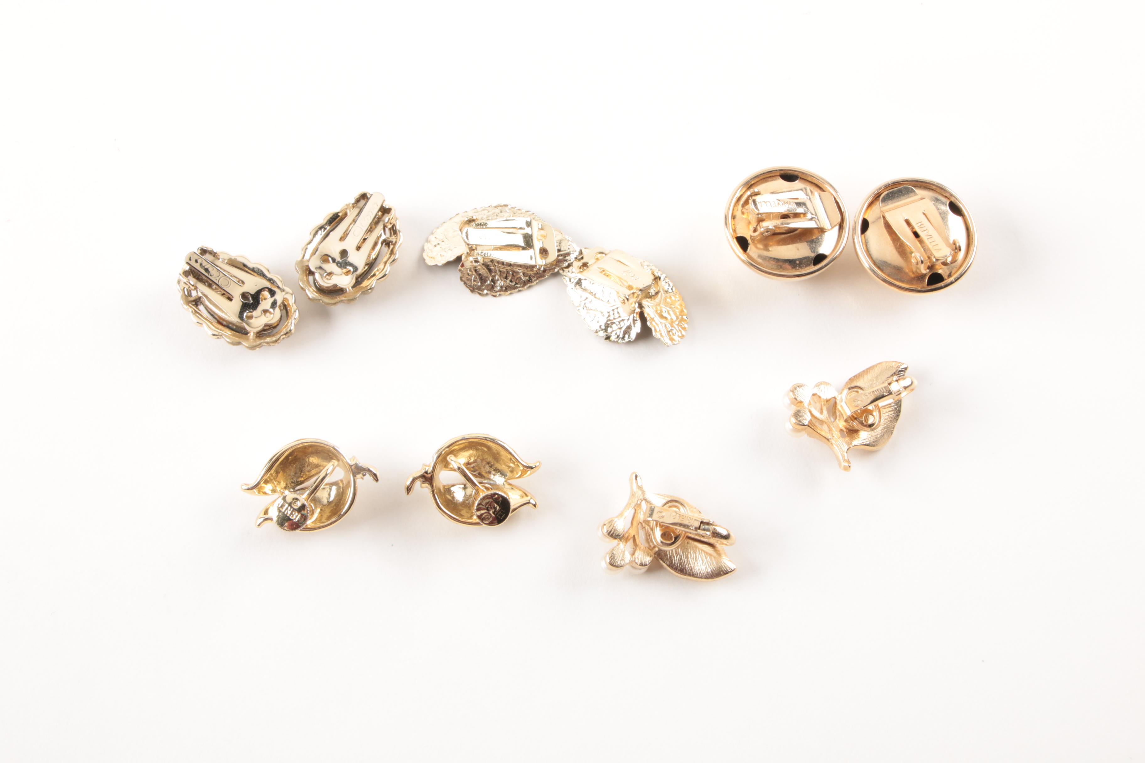 Assorted Costume Earrings and a Necklace Including Trifari and Coro